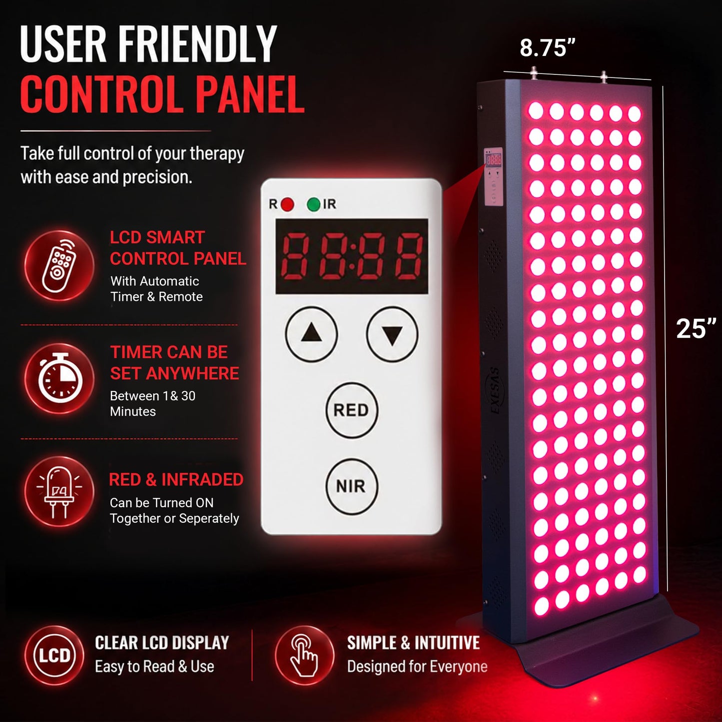 EXESAS Red Light Therapy Device for Full Body, 630nm, 660nm, 810nm & 850nm, Near Infrared Dual-Chip Clinical Grade LED Panel for Smooth Skin, Weight, Pain and Overall Wellness (120LED)