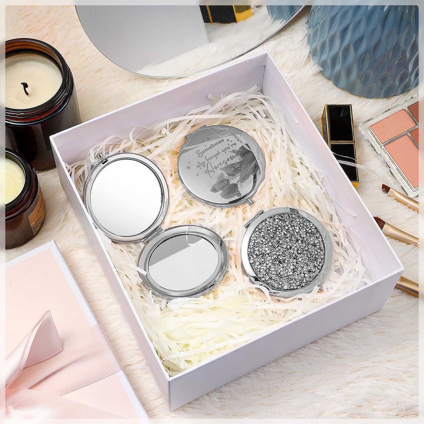 Roowest 10 Pcs Compact Mirror Gifts for Women Sometimes You Forget Your Awesome Bulk Appreciation Party Favors for Employee Coworker Friends Birthday Spa Christmas Inspirational Stuffers (White)