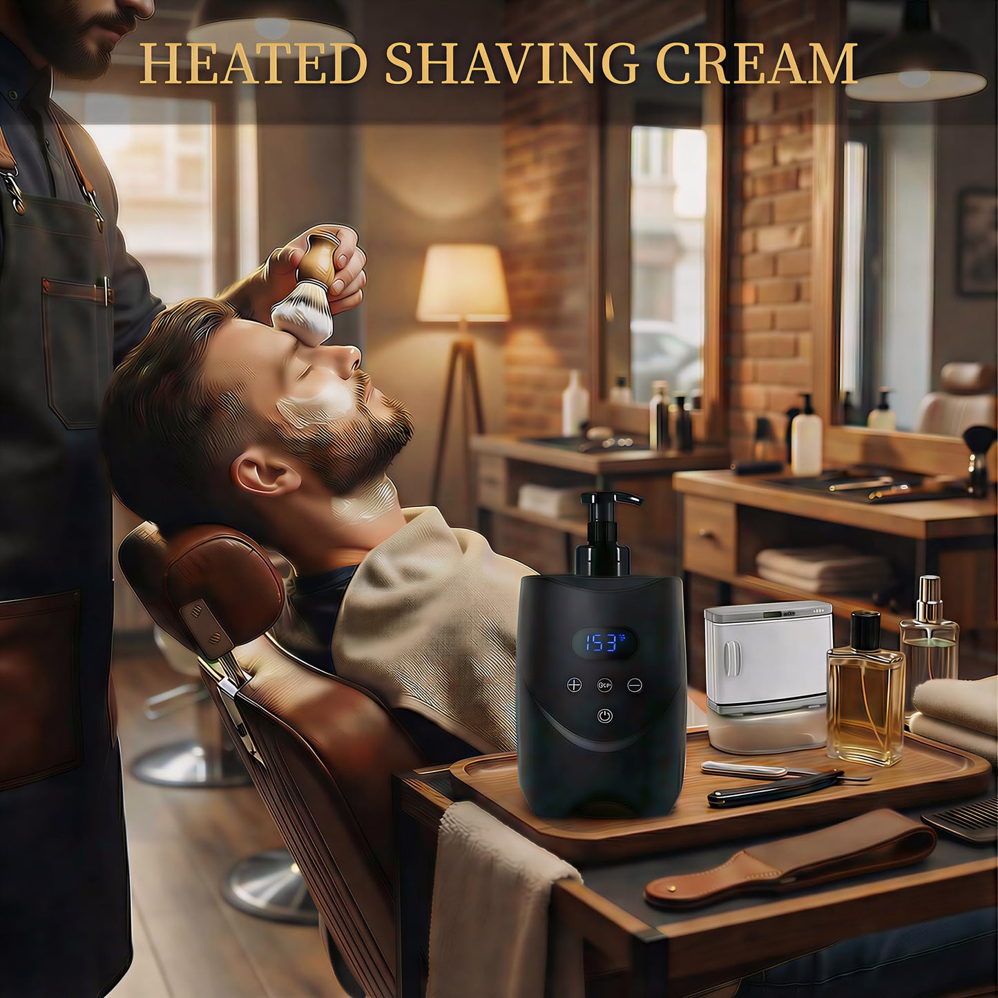Professional Hot Lather Machine for Shaving, Smart Shaving Cream Warmer with 2×500ml Refillable Foam Bottles, Large Capacity Hot Foam Dispenser with LED Display for Home, Salon & Barber Shop (black)