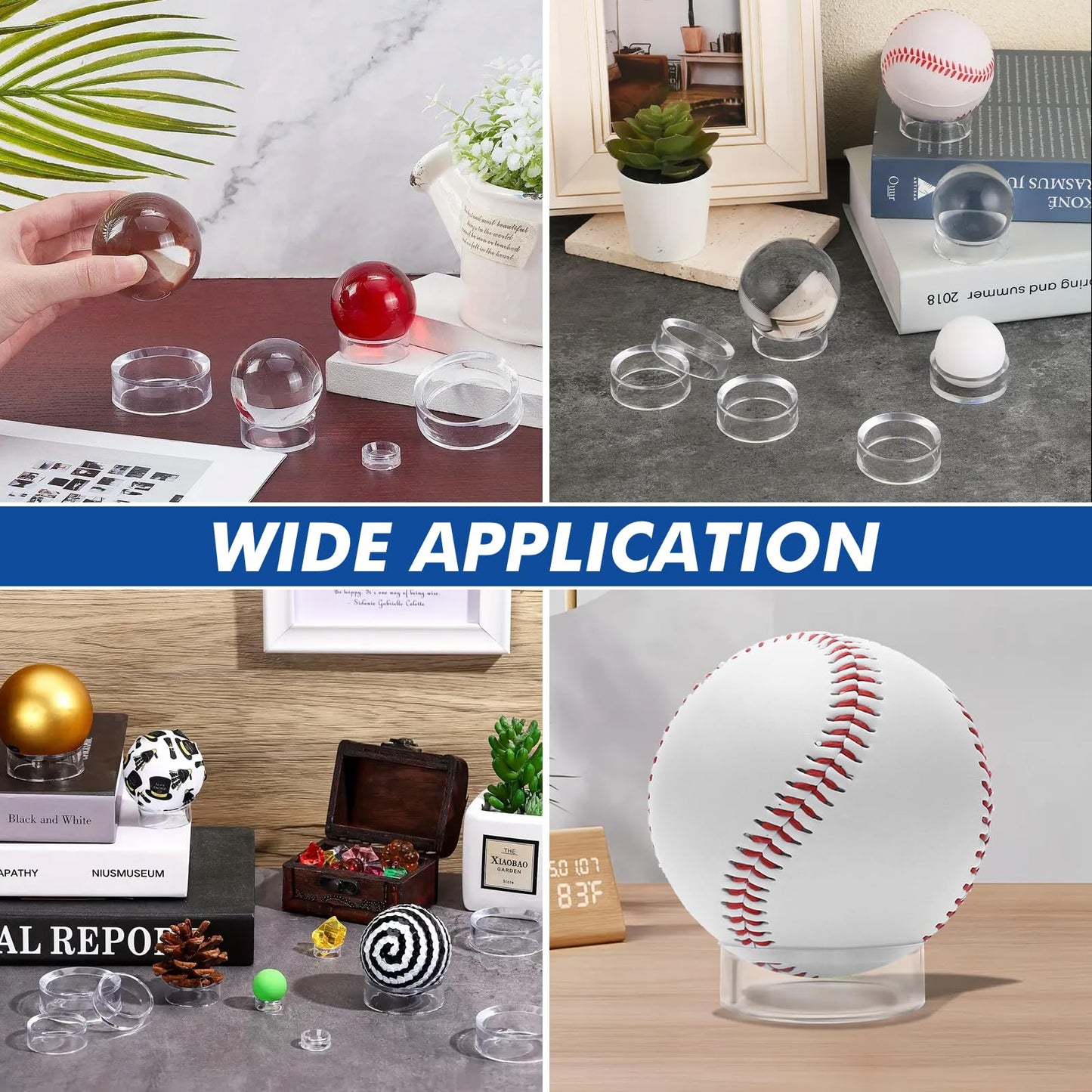 60 Pcs Baseball Holder Ring Stand 1.77 Inches Round Acrylic Stands, Small Display Stand Ring Clear Sphere Holder for Small Balls, Baseball, Golf Ball, Crystal Ball, Egg Stand, Marble, Softball