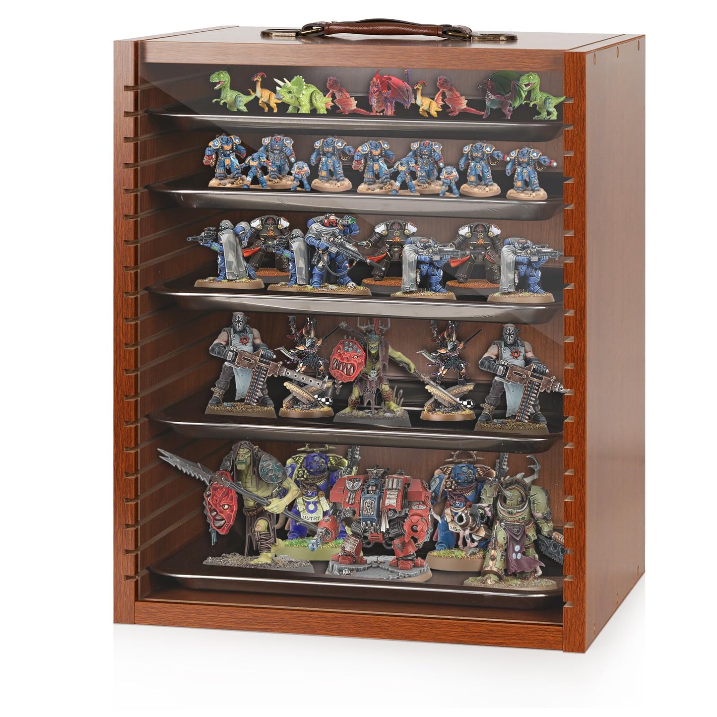 Cathyeen Miniature Display Case Display Cases for Collectibles Miniatures Storage Case Display Shelves Shelf for Collectibles for Mini Action Figures Valuable Collectibles or Crystal Stone (Brown)