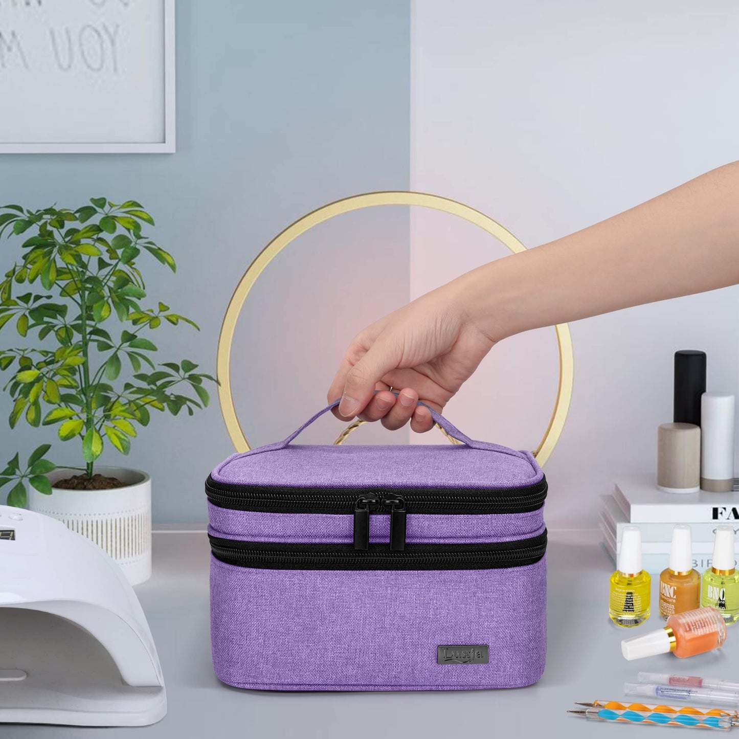 LUXJA Nail Polish Carrying Case - Holds 20 Bottles (15ml - 0.5 fl.oz), Portable Organizer Bag for Nail Polish and Manicure Set, Lavender