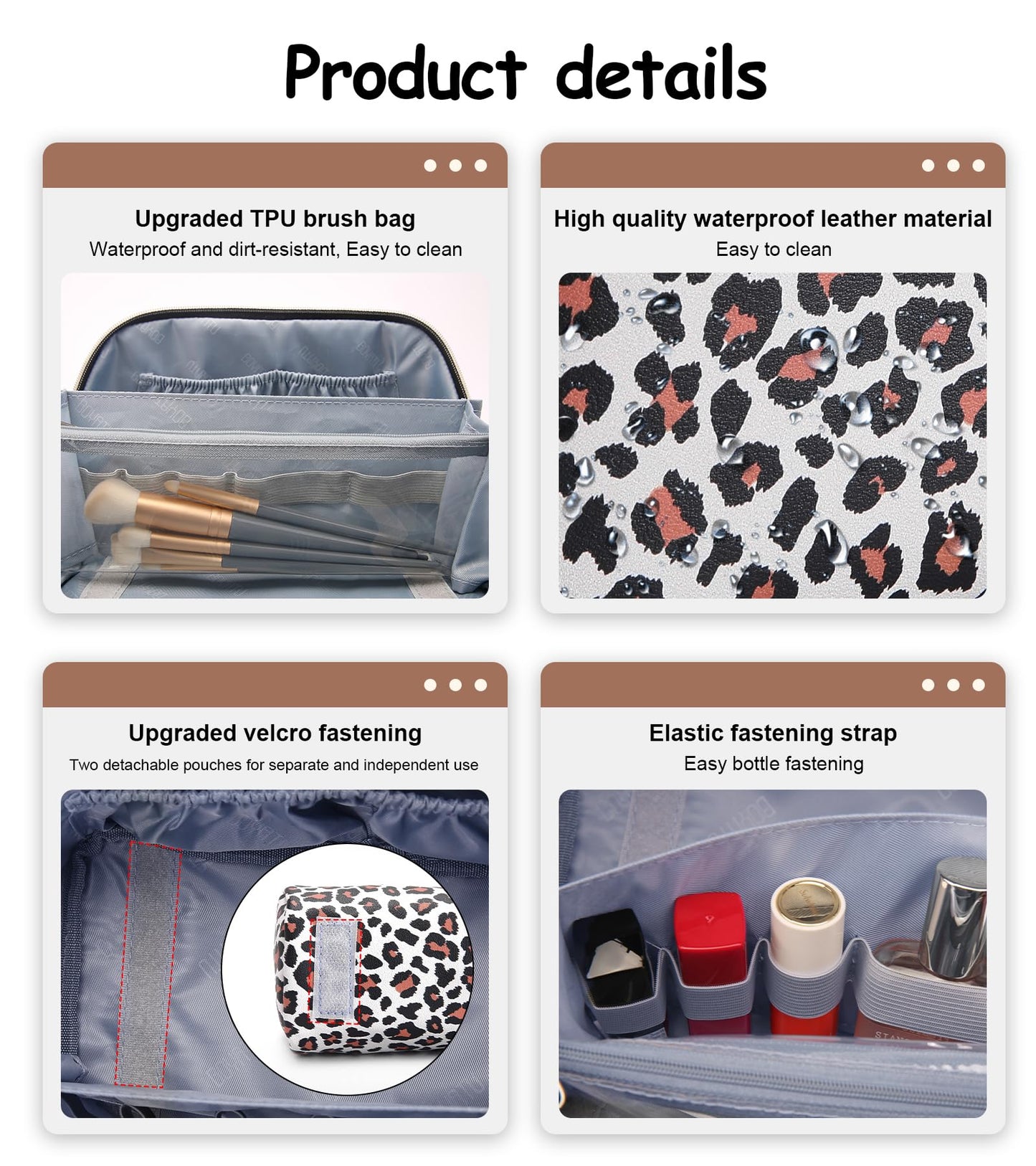BOYATU Travel Makeup Bags Cosmetic Organizer Bag: 3 Pcs Set Large Capacity Make up Bag with Compartments - Waterproof Leather Toiletry Bags with Handle for Women (B-White)