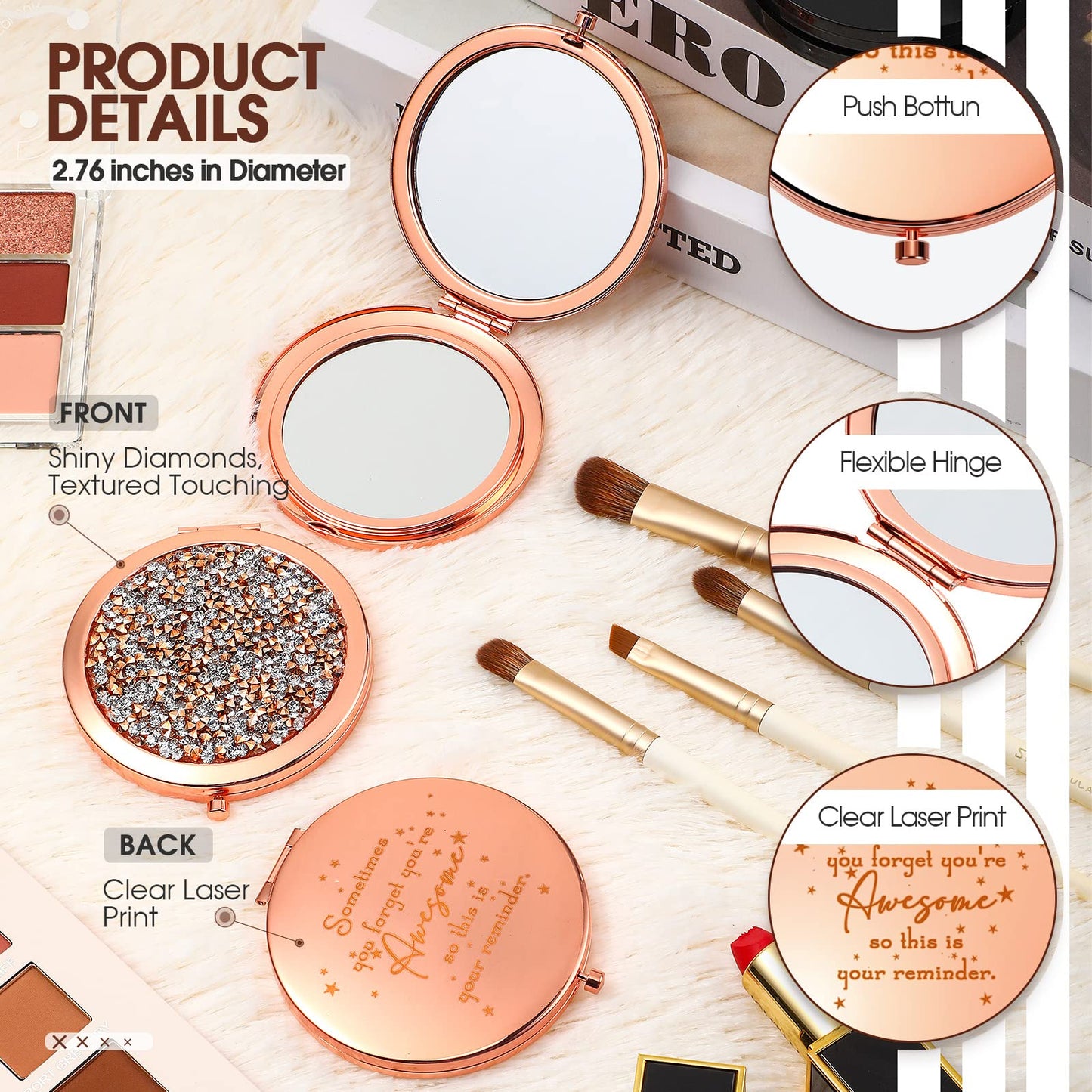 Roowest 10 Pcs Compact Mirror Gifts for Women Sometimes You Forget Your Awesome Bulk Appreciation Party Favors for Employee Coworker Friends Birthday Spa Christmas Inspirational Stuffers (Rose Gold)