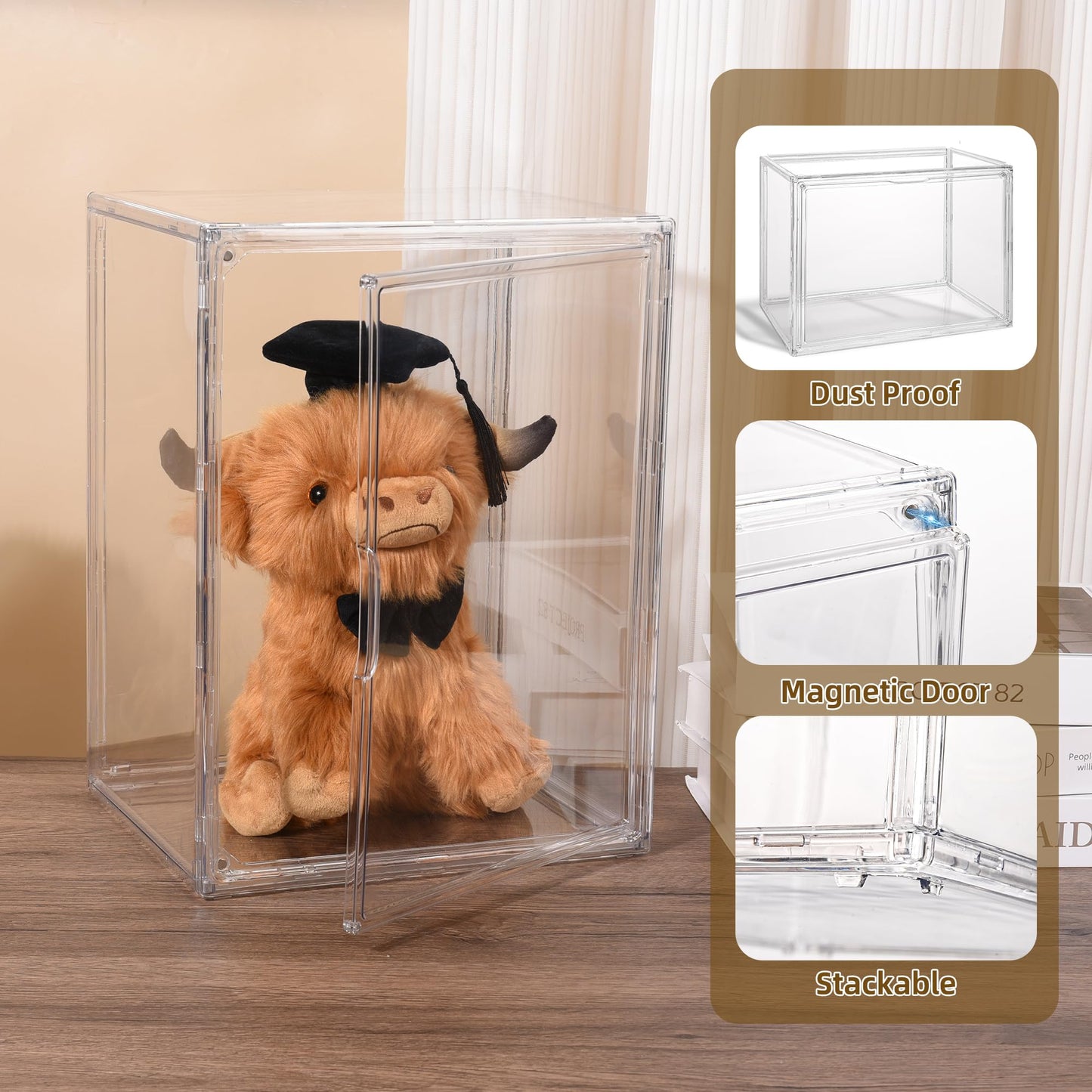 CELSOL Clear Acrylic Display Case – Stackable Storage Box with Magnetic Lid, Dustproof Organizer for Collectibles, Figures, Shoes, and Books – Large Size 14.2"x8.7"x10.6"