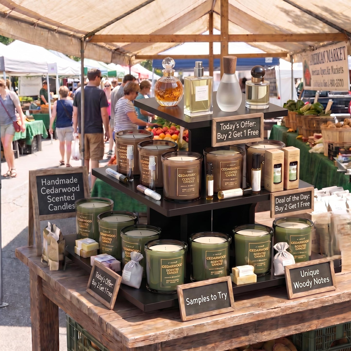YadklDrnE 3 Tier Retail Table Display Stand for Vendors & Events - Portable PVC Riser Shelves for Farmers Market, Craft Shows, Cupcakes, Candles & Jewelry (Black)