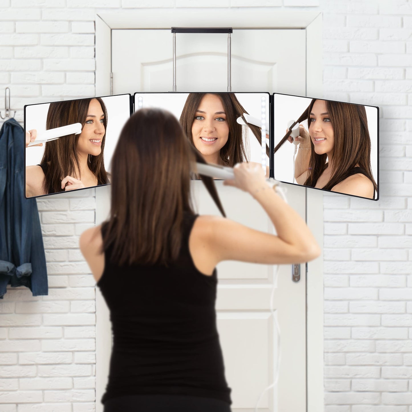 Bluelilly Co. 3 Way Mirror, Three Way Mirror for Braiding Hair & Hair Styling, LED Mirror, 360 View