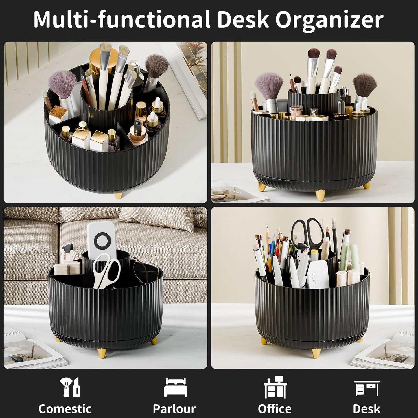 fanado 360° Rotate Makeup Brush Holder Organizer, Makeup Organizers Countertop, Makeup organization and Skincare Storage with Gift Box Packing for Vanity, Desktop, Bathroom (Black)