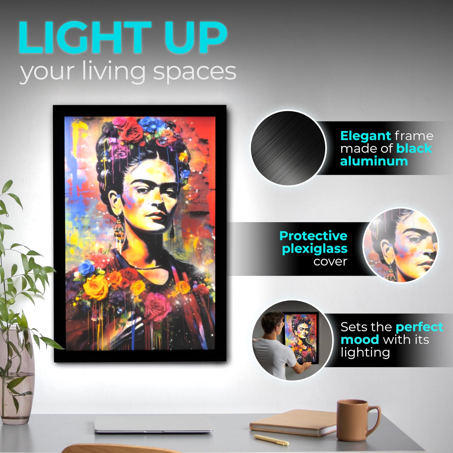 NexaFrame LED Backlit Movie Poster Frame - 16 x 24 Black Cinema Box for Posters, Framed Wall Art Lights for Paintings & Pictures, Digital Signage Display, Lighted Theater Advertising Signs, Light Box