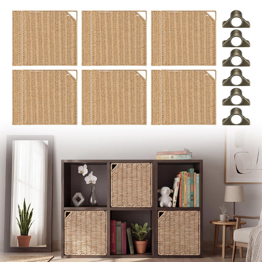 Unittype 6 Sets 13'' Handwoven Natural Fibre Doors for Cube Storage Shelf Boho Straw Shelf Cover for Bookcase Open Bookshelf Rustic Farmhouse Home Decor for Living Room Bedroom Closet Organizer