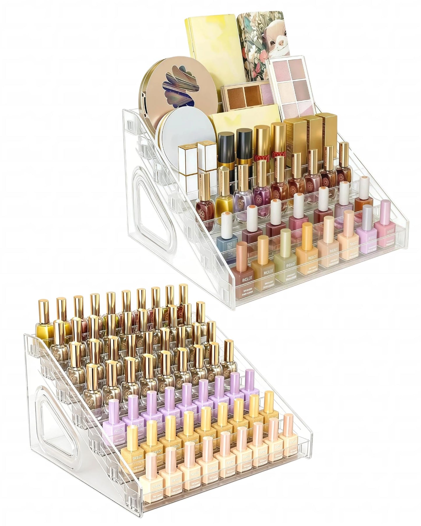 AmoreTempo Acrylic Nail Polish Organizer 2 Pack 7-Tier Clear Nail Polish Display Stand Large Capacity Nail Polish Storage Rack for 84 Bottles, Tabletop Makeup Cosmetic Essential Oil Holder