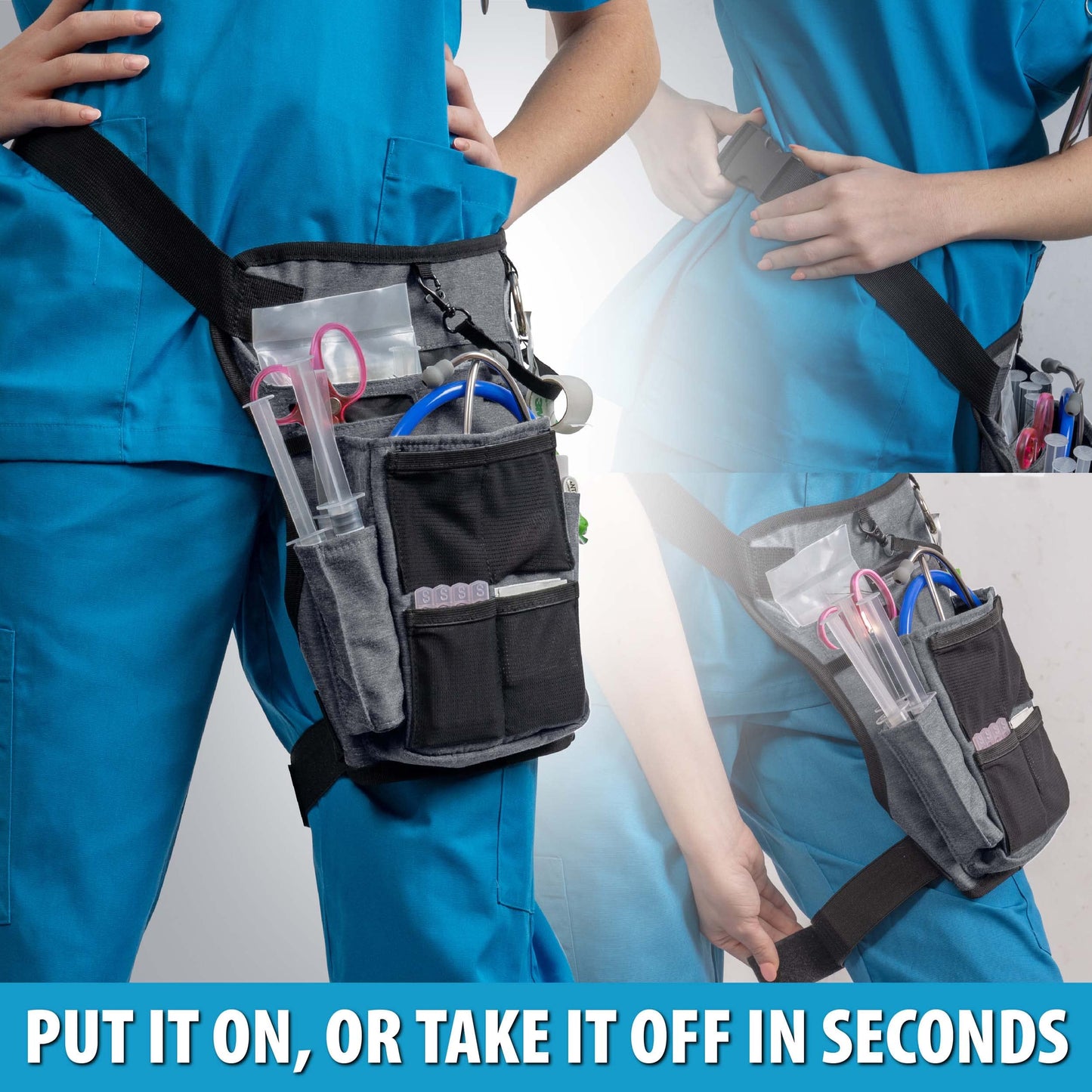 Nursing Tools Nursing Fanny Pack Organizer with Leg Strap – Medical Waist Bag with Scissor, Tape & Stethoscope Holders – Nurse Utility Belt for Work & Clinical Use (Seal Grey)