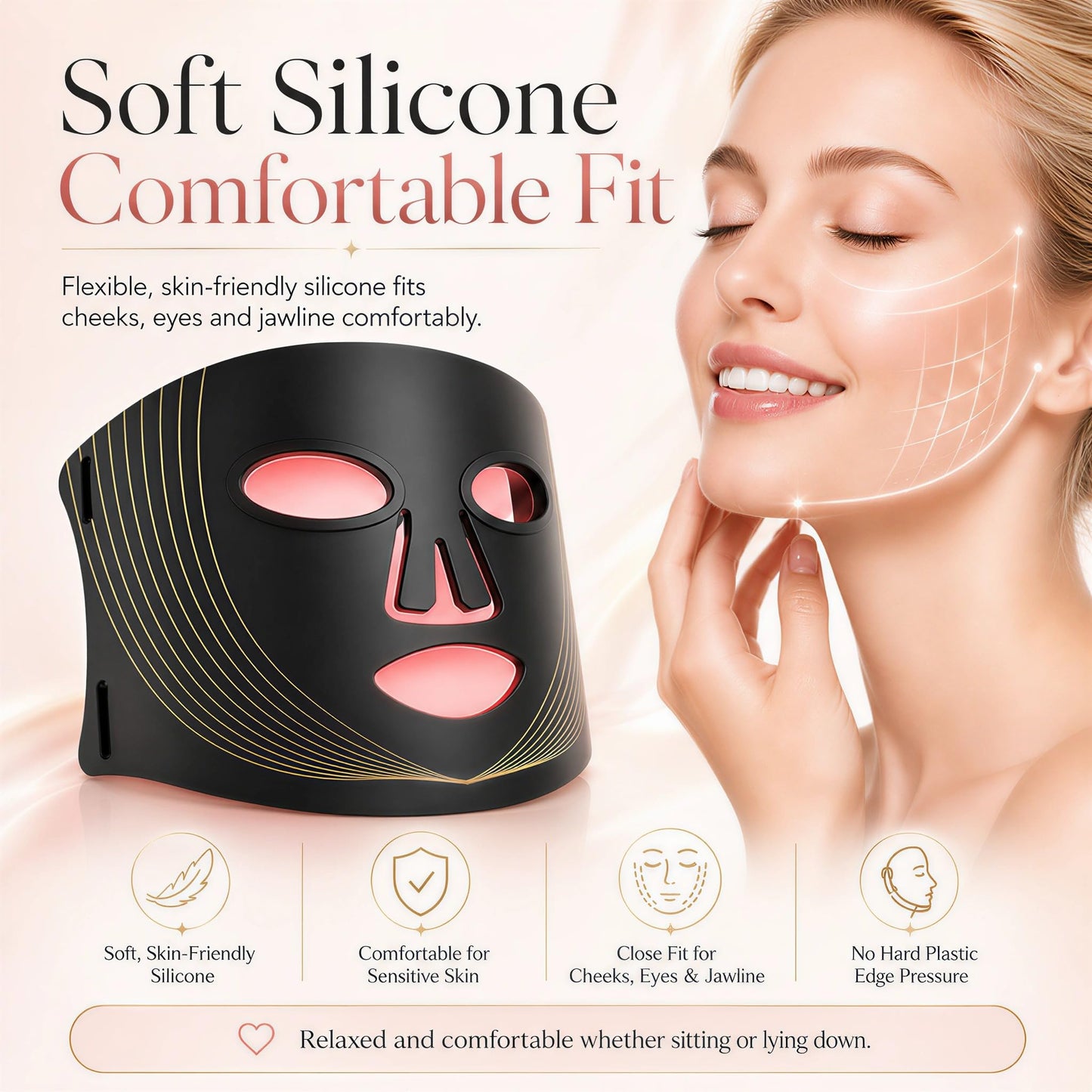 FSA, HSA Eligible Face Mask Light Therapy, LED Red Light Therapy Mask with 850nm Near Infrared, Acne Treatment,4 Lights Program Treatments for Face