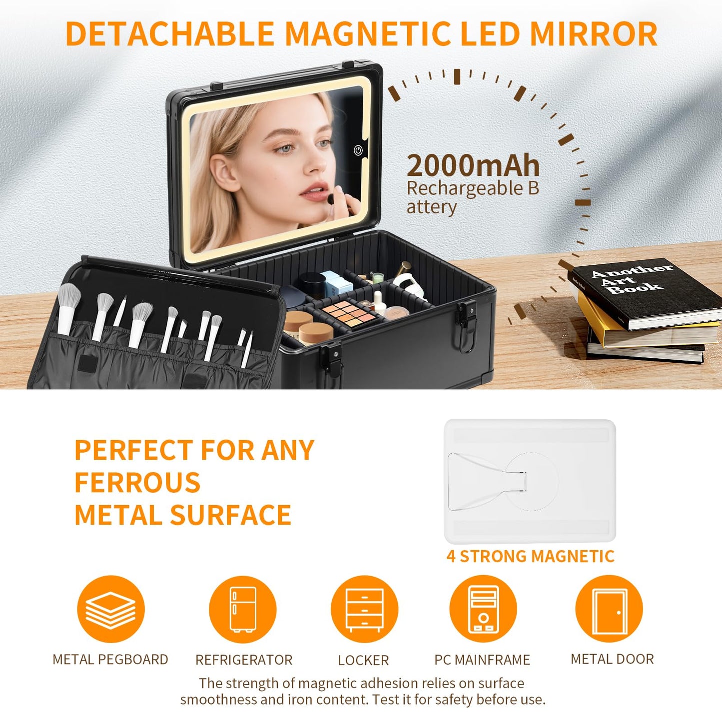 CHENGLIN Makeup Extra Large 15 inches Case with Lighted Mirror – Cosmetic Organizer with Adjustable Dividers, Magnetic LED Mirror, Portable Makeup Suitcase for Women, Black