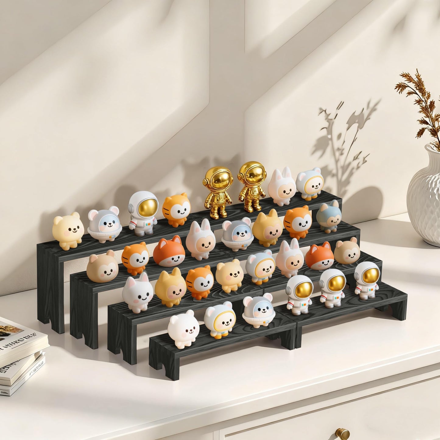 Large 2 Set wood tone Wooden Tiered Display Stands 4 Tier Stackable Pine Wood Display Risers, Suitable for Vendor Events, Cupcake Stands, cake stand Wooden Dessert Table Sets, Vendor Booth Displays,Cosmetic & Perfume Display Tools, Kitchen Spice Storage,