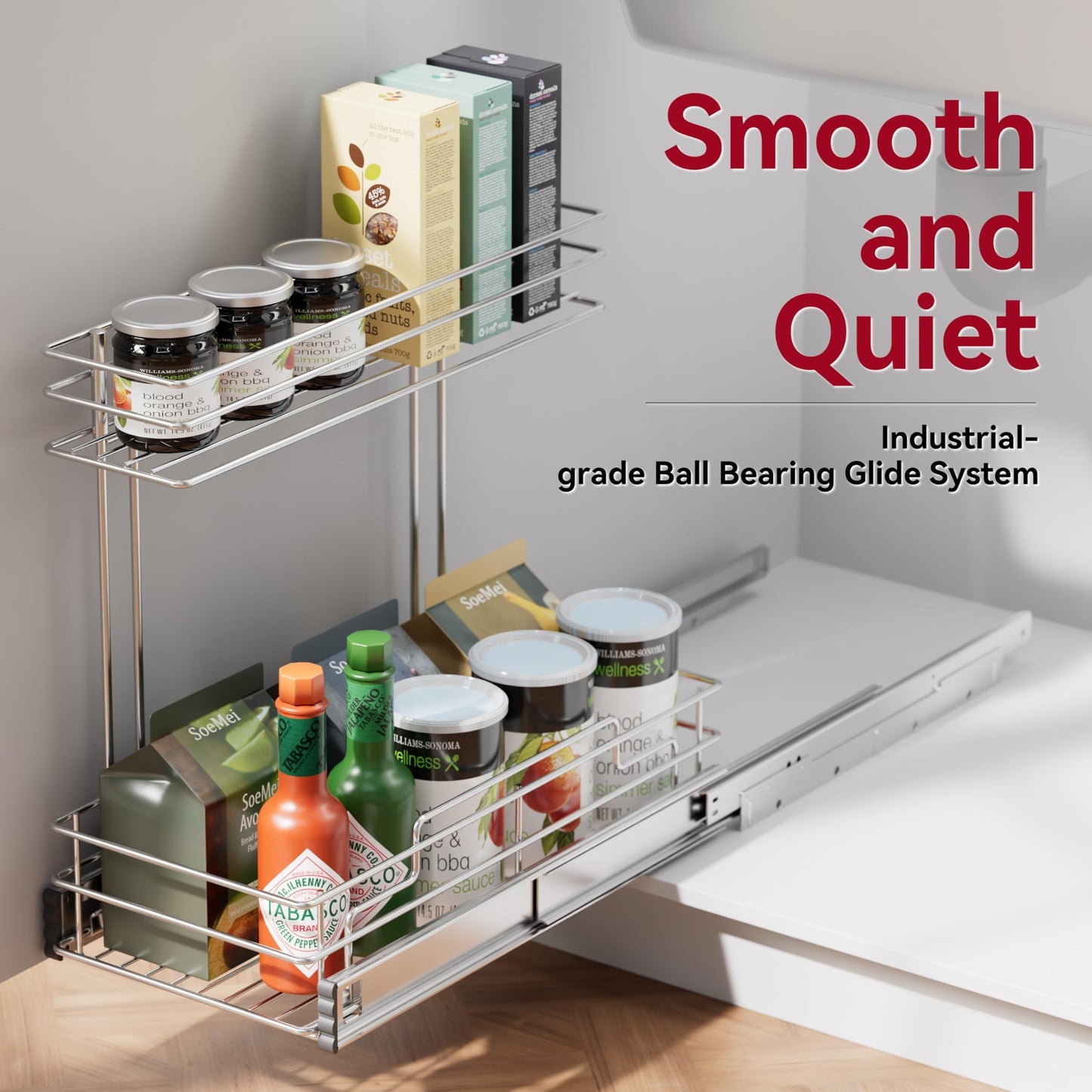 STORKING Under Sink Organizer 9" W X17 D, Pull Out Cabinet Organizer 2 Tier, Under Sink Slide Out Chrome Plated, Under Kitchen Bathroom Organizer, Pantry Cabinet Closet Organization Rack, 1 Pack