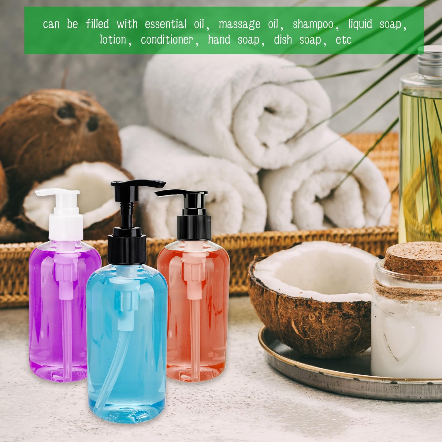 20 Pack 250ml Empty Lotion Bottles with Black and White Pumps Clear Plastic Pump Bottles Round Shoulder Containers for Face Cream Liquid Hand Soap Shampoo Conditioner