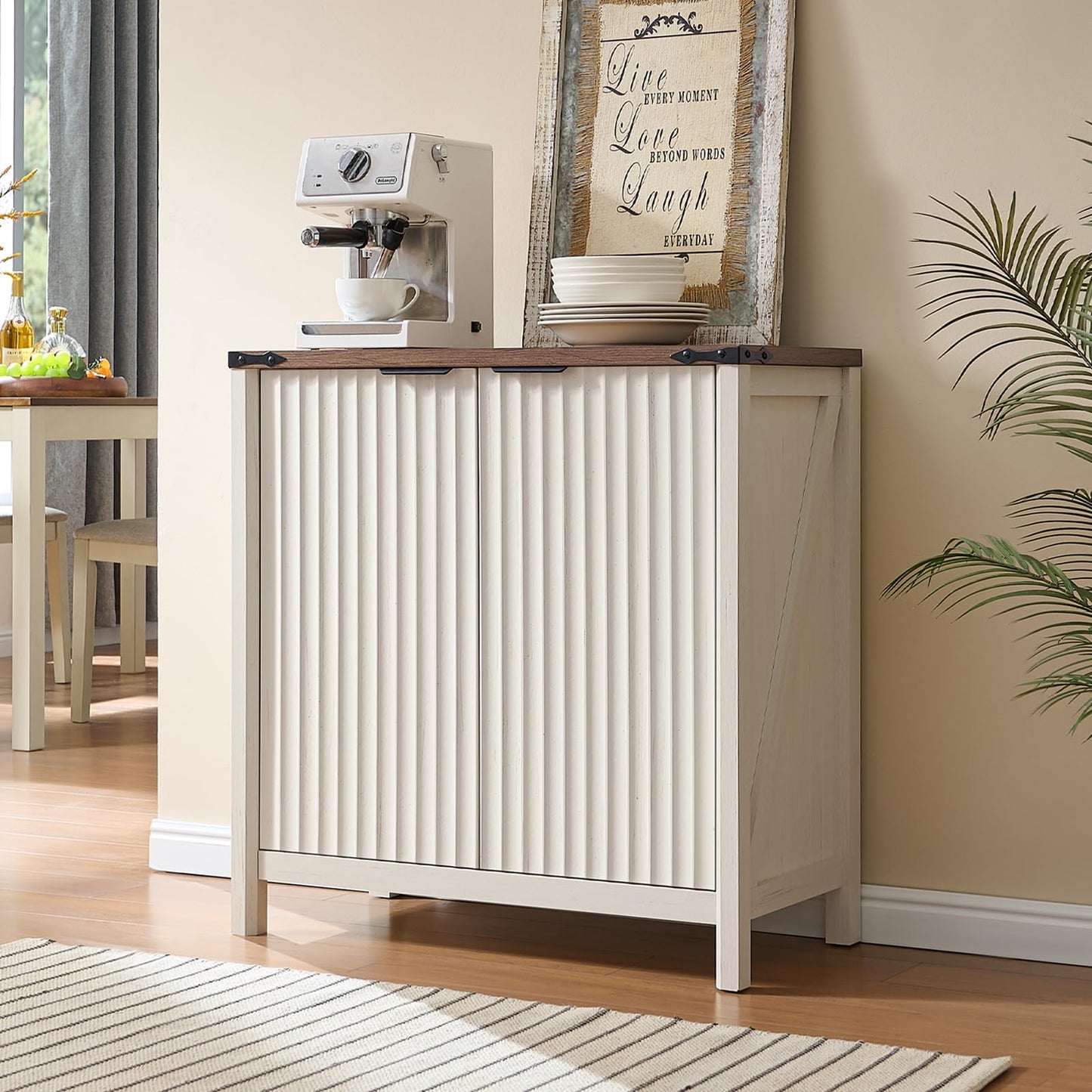 BuildHom 32" Sideboard Buffet Cabinet with Storage, Fluted Accent Storage Cabinet with 2 Doors, Modern Accent Coffee Bar Console Table for Kitchen, Entryway, Antique White