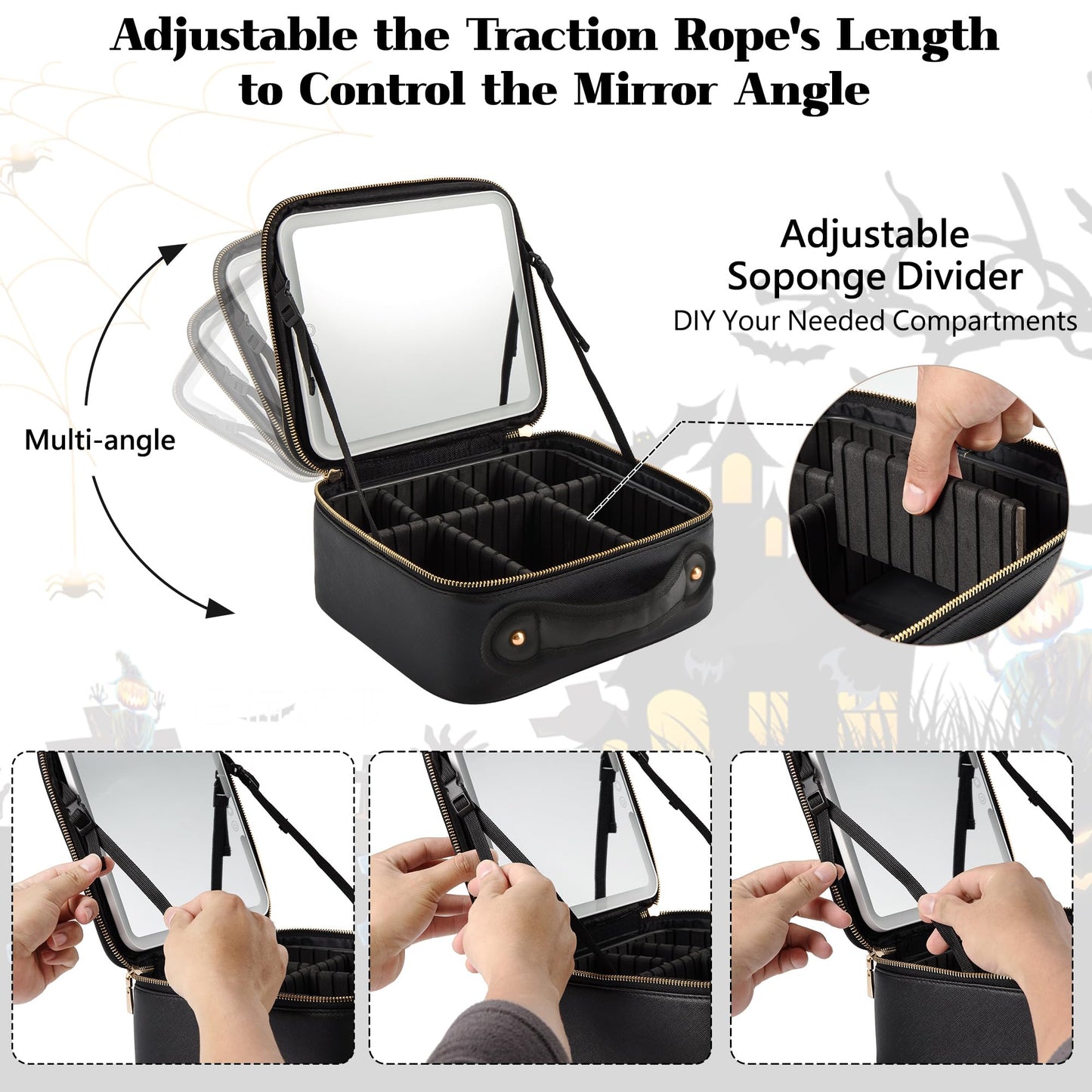 EXLIFBAG Makeup Bag with Led Mirror, Portable Travel Makeup Bag Organizer, Cosmetic Bag (Black)