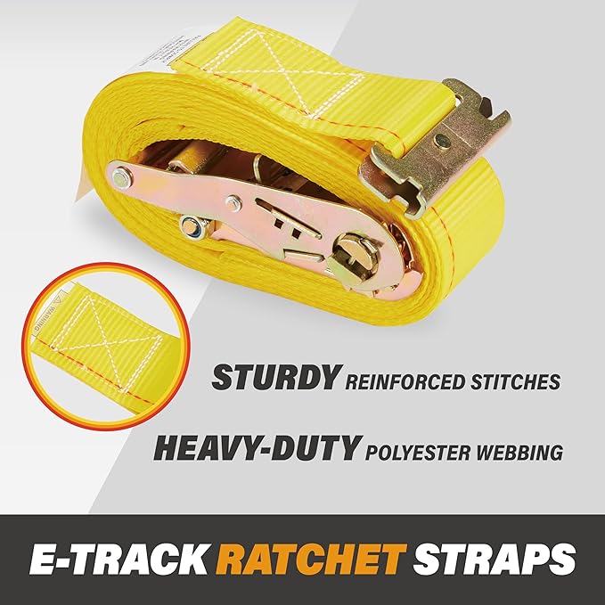 8 Pack E-Track Ratchet Straps 2" x 20' x 4,400 lbs Strength for Cargo Tie Down in Enclosed Trailer & Van by KODIAK STRAPS