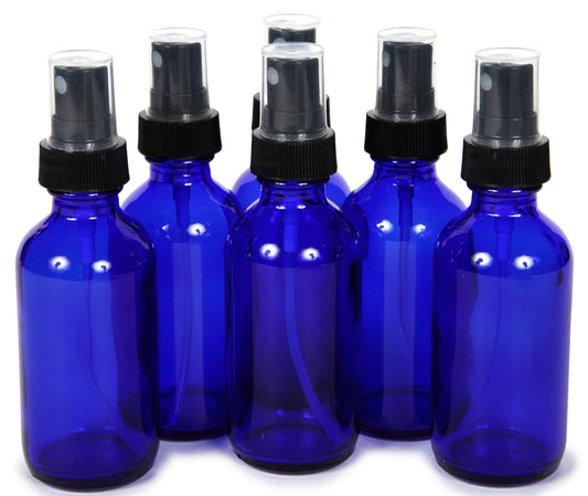 Vivaplex 6, Cobalt Blue, 2 oz Glass Bottles, with Black Fine Mist Sprayers