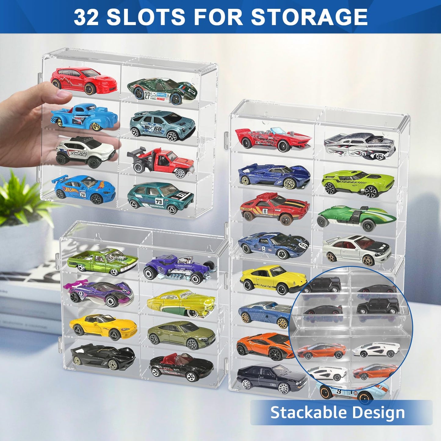 CHONOVO Clear 1/64 Toy Car Display Case for Matchbox Hot Wheels Car, 4 Pack