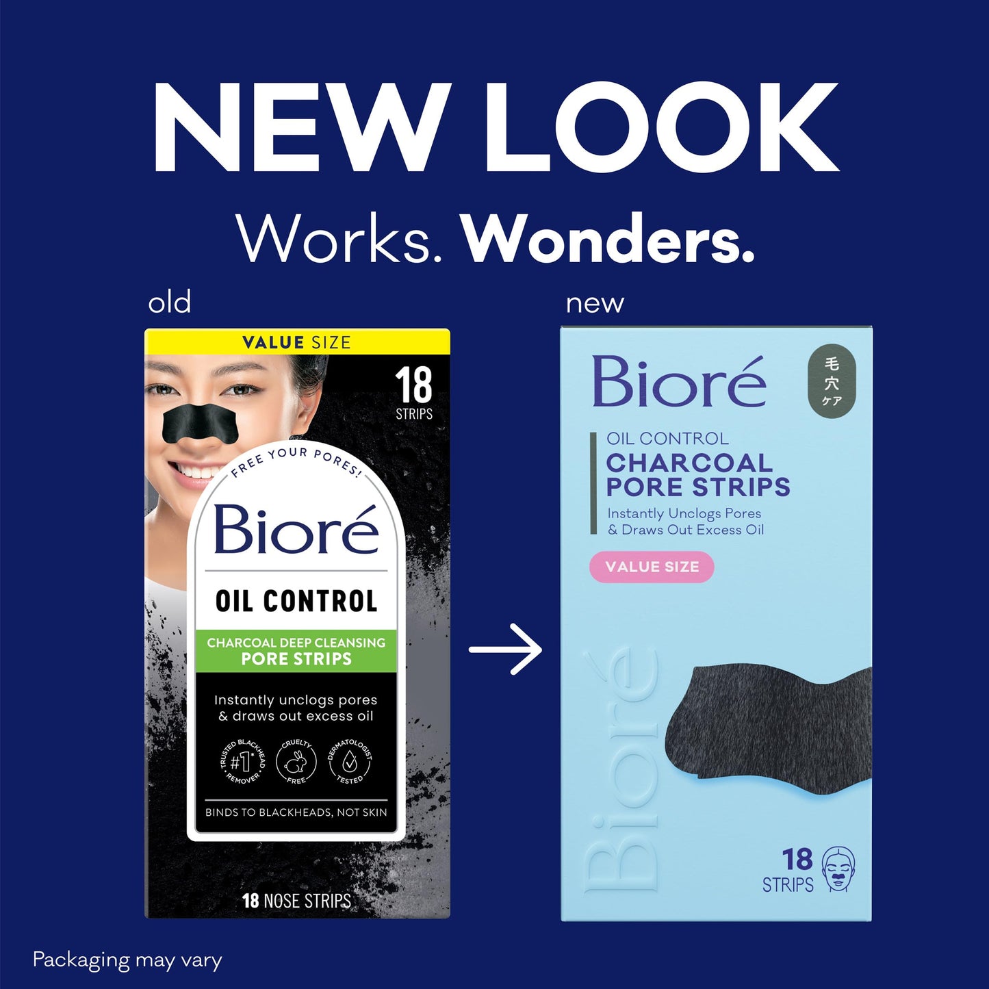 Biore Charcoal Deep Cleansing Pore Strips, Nose Strips for Blackhead Removal on Oily Skin, Features C-Bond Technology with Instant Pore Unclogging, 18 Count