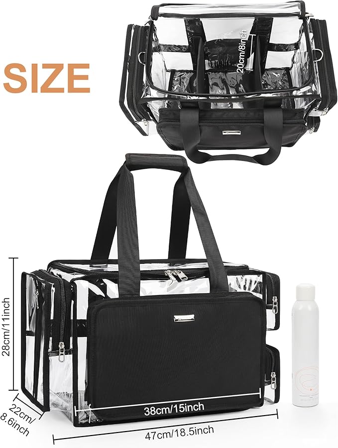 Relavel Extra Large Makeup Case and Clear Makeup Bag, Professional Cosmetic Storage Organizer Box Brush Holder with 4 Clear Set Bags & Lipstick Plate for Makeup Artists with Adjustable Dividers, Black