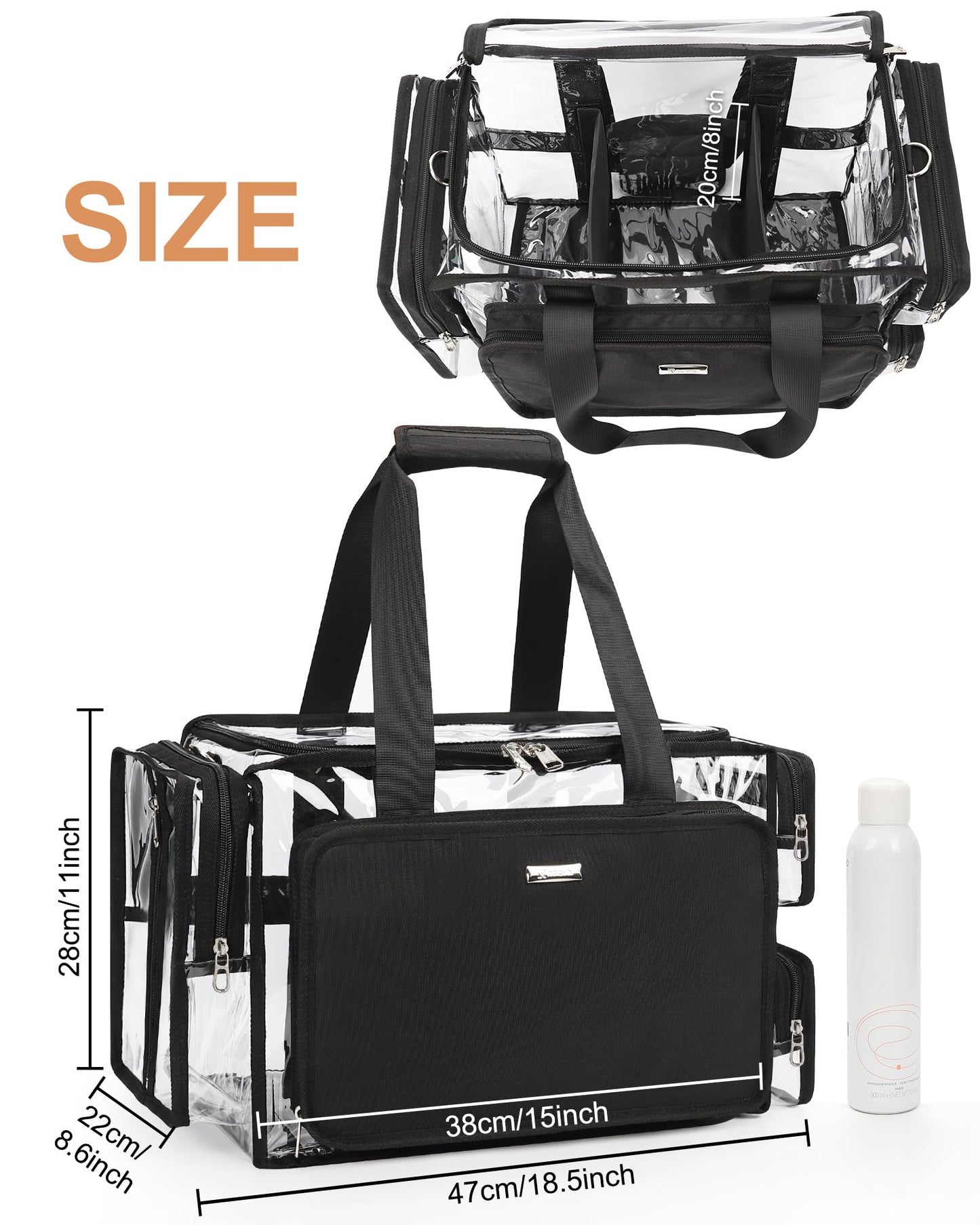 Relavel Extra Large Makeup Case and Clear Makeup Bag, Professional Cosmetic Storage Organizer Box Brush Holder with 4 Clear Set Bags & Lipstick Plate for Makeup Artists with Adjustable Dividers, Black