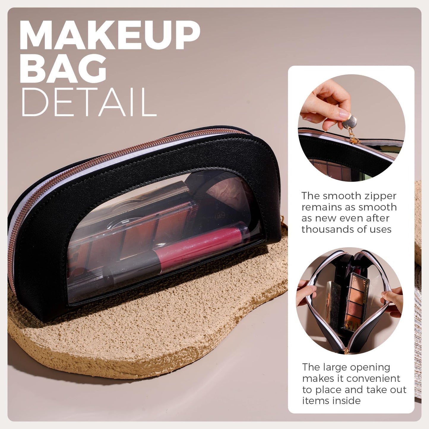 BS-MALL Makeup Bag Set Clear Travel Toiletry Organizer Pouches - Waterproof Cosmetic Bags with Zippers for Women, Toiletry Travel Kit for Vacation & Daily Use Pack of 3