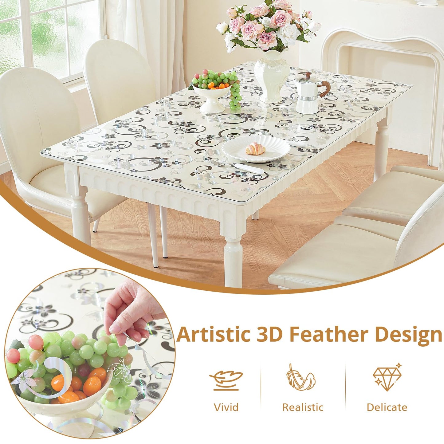 LovePads Floral Clear Table Cover Protector - 40 x 72 Inch Thick Plastic Table Cloth, Waterproof PVC Desk Mat for Dining Room Table, Wood Furniture Topper, Anti-Scratch Desk Pad for Kids Writing,
