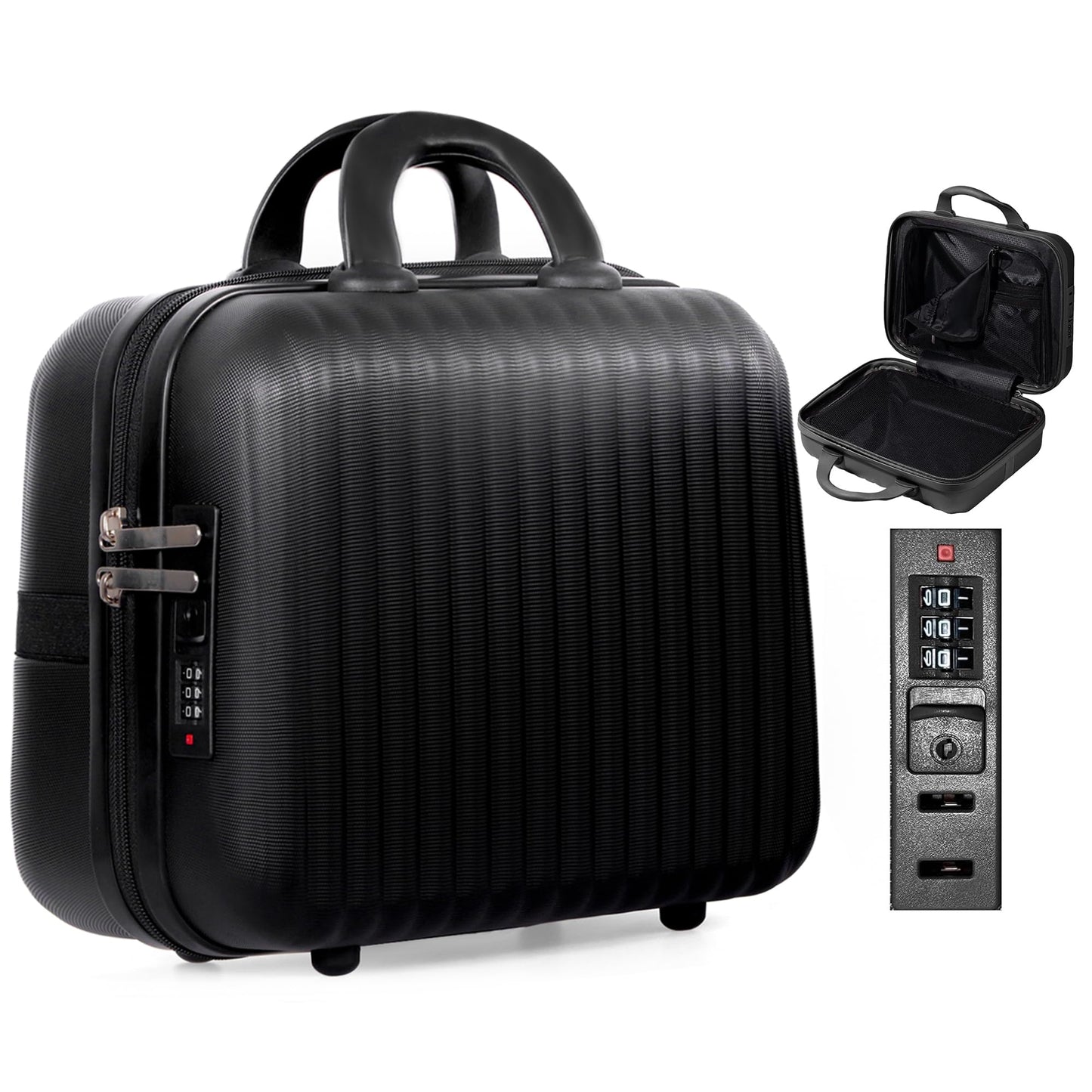 JZRTravel 14 Inch Makeup Train Case with Lock Hard Shell Cosmetic Travel Case w Elastic Strap, ABS Portable Toiletry Bag for Toiletries Make up Storage Case for Women Adult