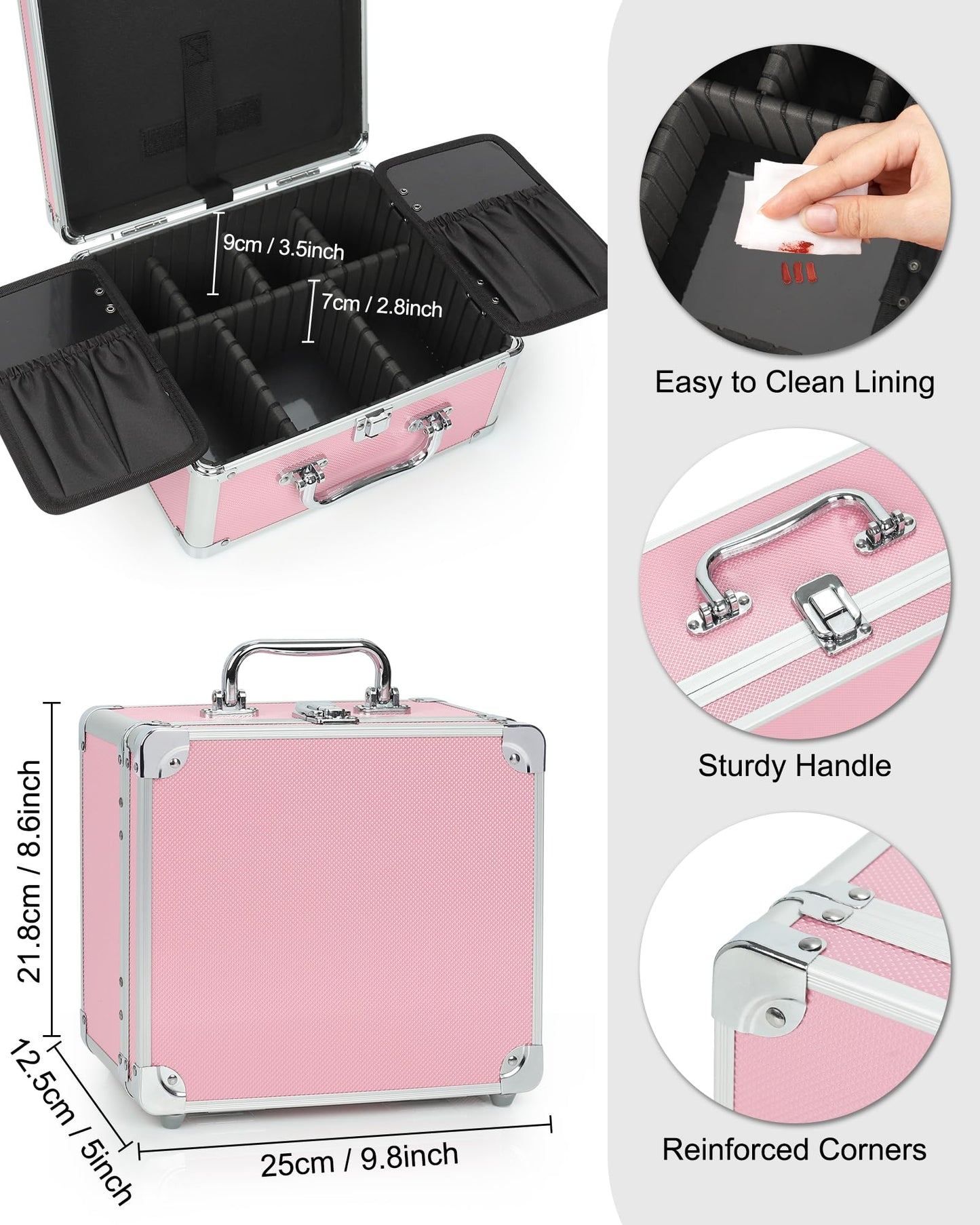 Relavel Makeup Bag with LED Mirror, Cute Makeup Box Travel Train Case with Rechargeable Lighted Mirror, Cosmetic Brush Organizer Storage for Makeup Artists Gifts for Women and Girls, Pink