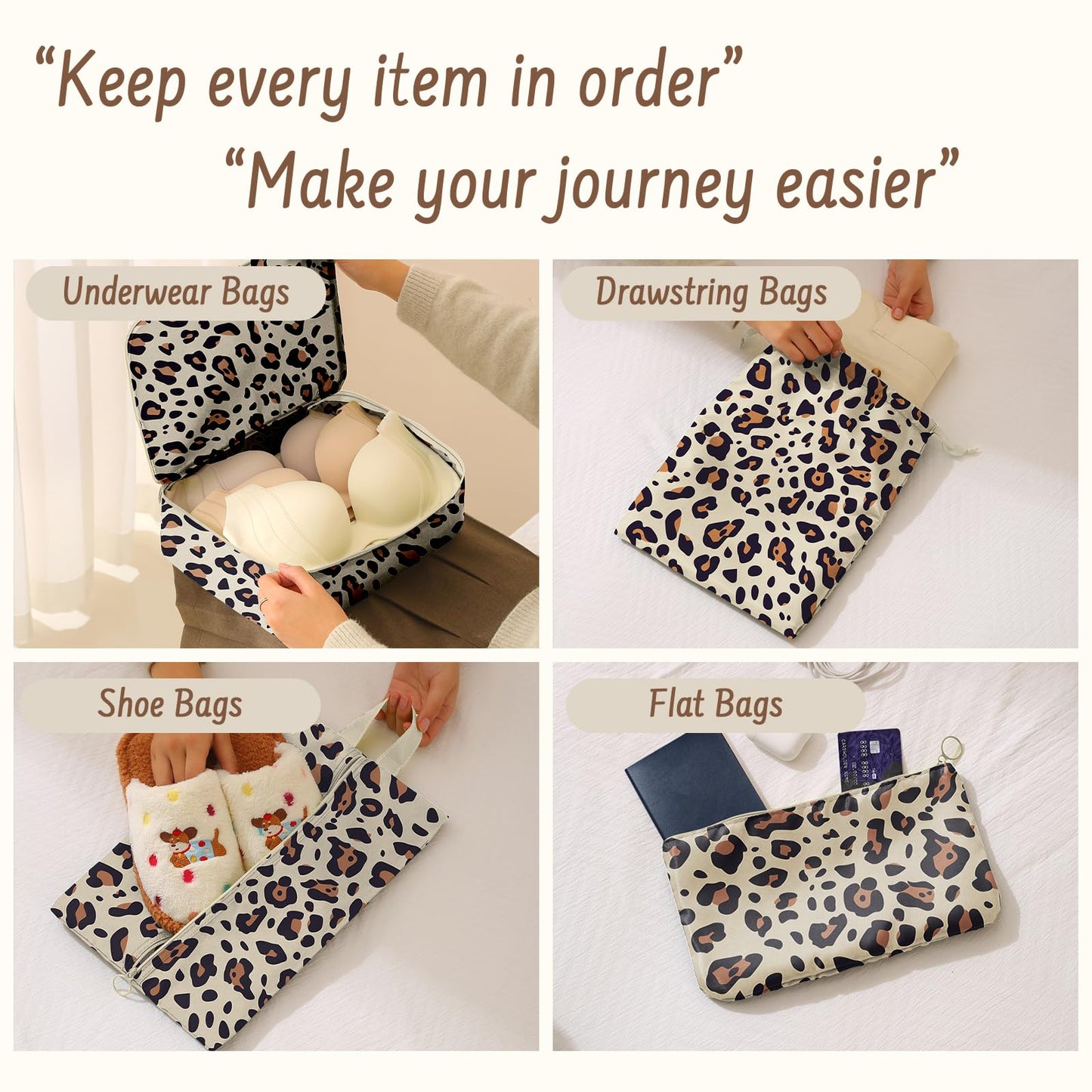 Woobolsalike 9 Set Packing Cubes for Travel Essentials - Lightweight Carry-On Luggage Organizer Bags with Shoe, Clothes & Laundry Bags for Airplane, Family & Business Travel, Leopard print