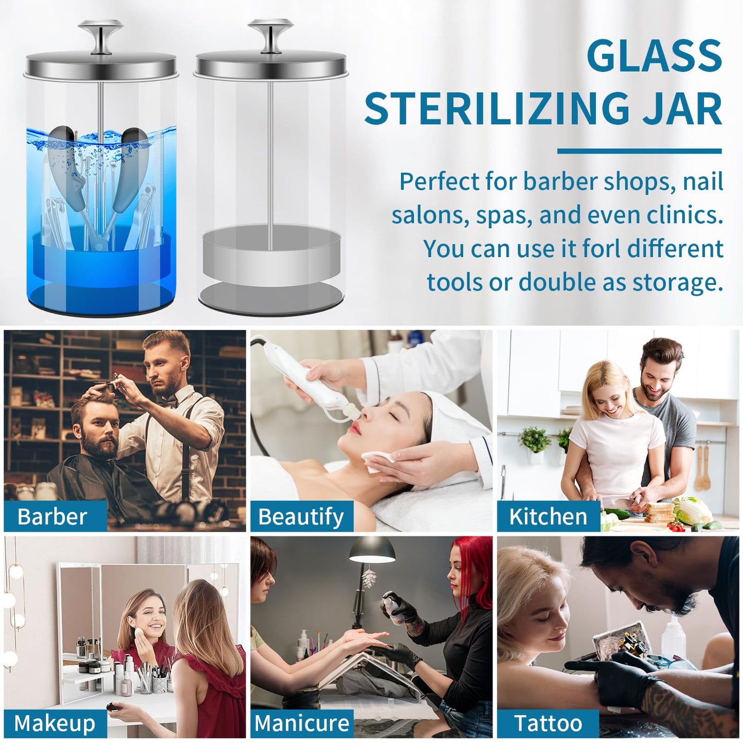 IEBARBER Nail Tool Disinfectant Jar - 21Oz Glass Sterilizer with Removable Strainer Tray - for Manicure & Barber Supplies Storage and Organization Disinfectant Jar