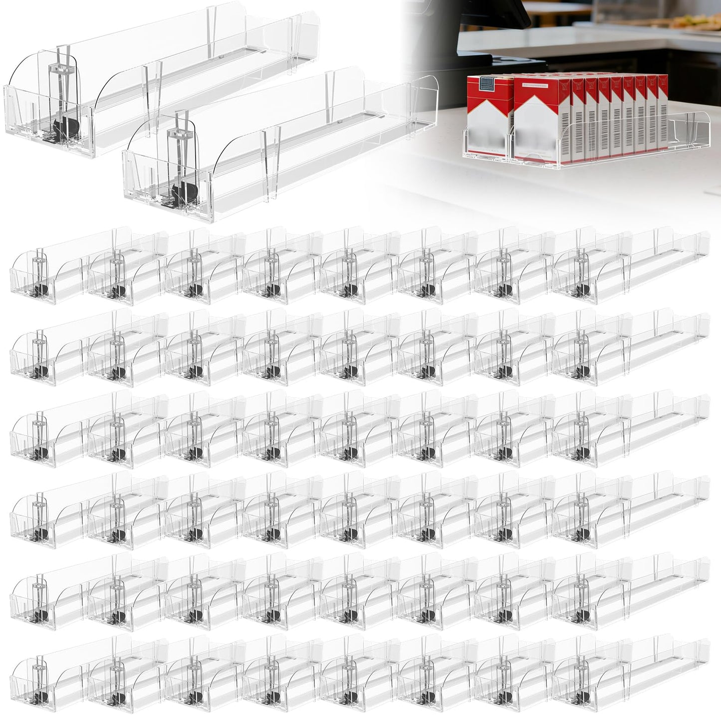 50 Pack Automatic Pusher Display Rack, Store Display Shelf and Case Stand, Space Saving Organizer for Retail Stores and Supermarkets