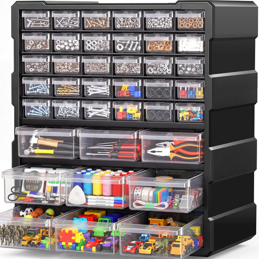 PurKeep Drawer Organizer for Garage Building Bricks Storage,Thicker Craft Organizers Storage with Dividers Labels for Hardware,Screws,Nuts Bolts,Teacher Toolbox,Charms, Beads,Craft