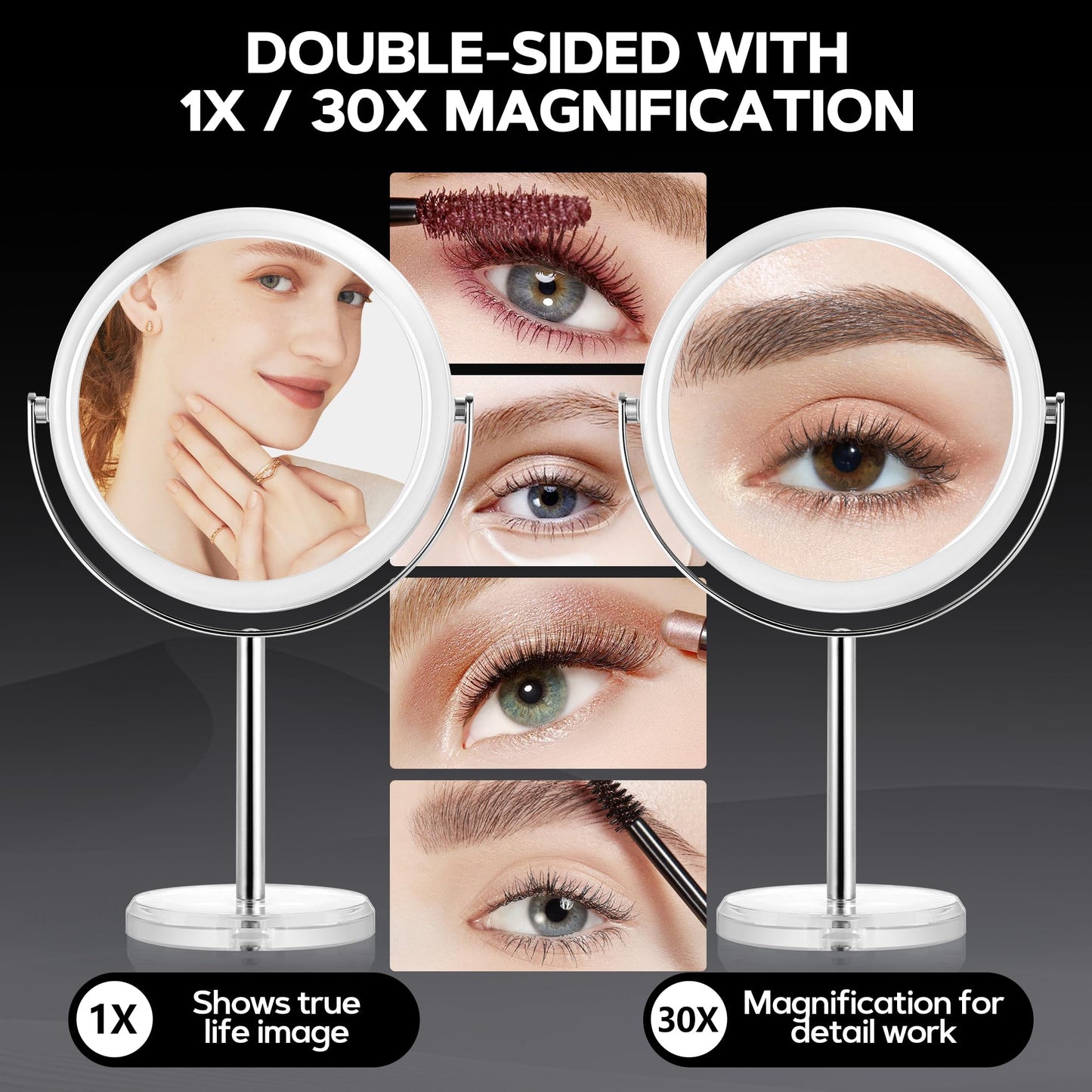 MIYADIVA Makeup Mirror, 30X Magnifying Mirror for Desk, 1X/30X Table Mirror with Stand, Double-Sided Vanity Mirror, Travel Makeup Mirror with Magnification, Desk Mirrors for Home and Office 8 in