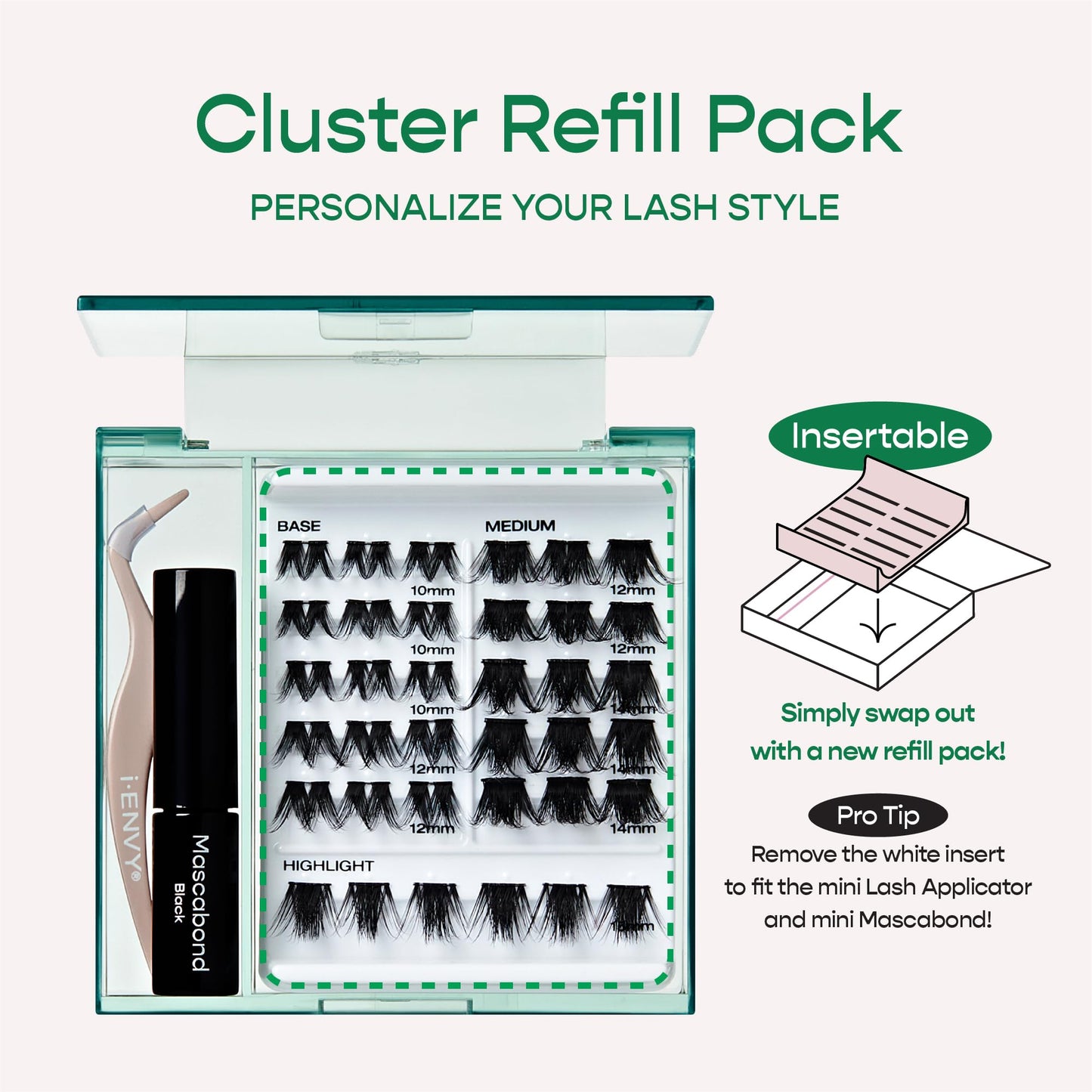 i-ENVY Cluster Palette Kit, DIY Lash Makeup, Customizable Under Lash Extension Layering All in One Convenience, Mini Applicator & Mascabond Glue Included (Dramatic)
