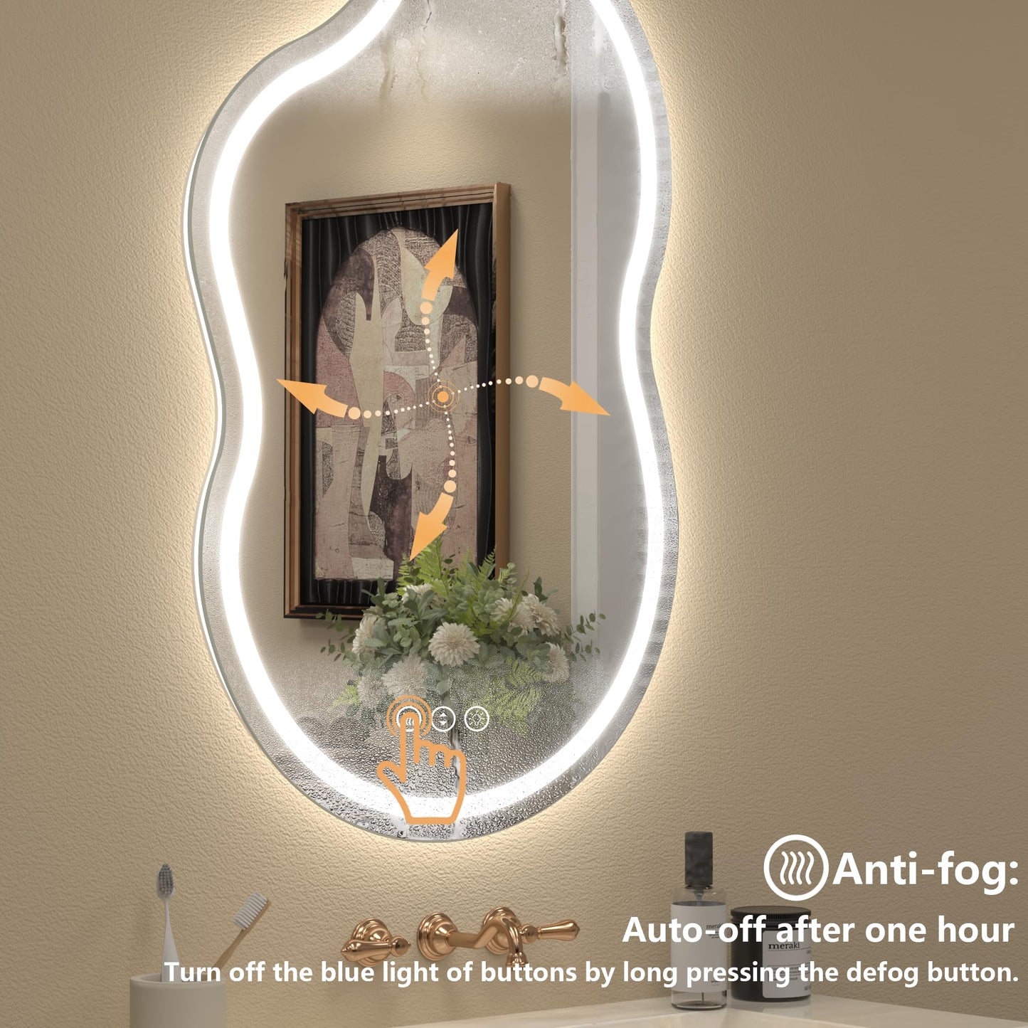 CHARMOR Irregular Backlit Bathroom Mirror with Lights 20x36 Inch, Asymmetrical Cloud-Shaped Led Lighted Vanity Mirror, Fogless, Dimmable, Shatterproof, Memory (Horizontal/Vertical)