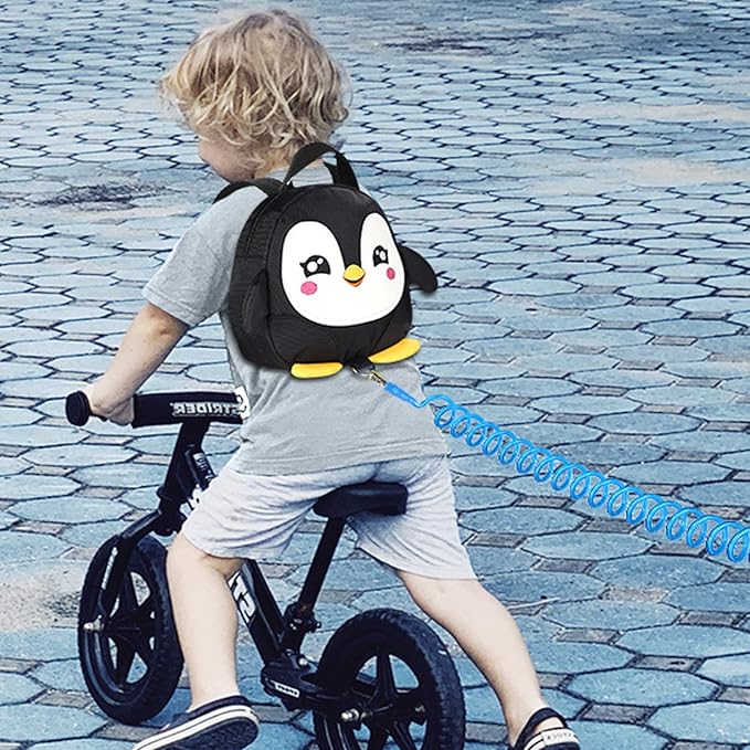 Accmor Toddler Harness Backpack Leash, Cute Penguin Kid Backpacks with Anti Lost Wrist Link, Mini Child Backpack Harness Leashes Walking Wristband Rope Travel Bag Harness Rein for Baby Girls (Black)