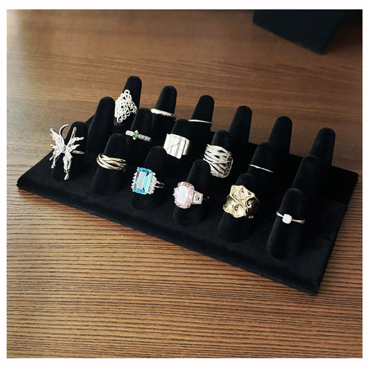 Codant Ring Display Stand, Black Velvet Ring Holder Stand, Jewelry Display for Selling, Ring Organizer for Girls Dresser, 18 Slots