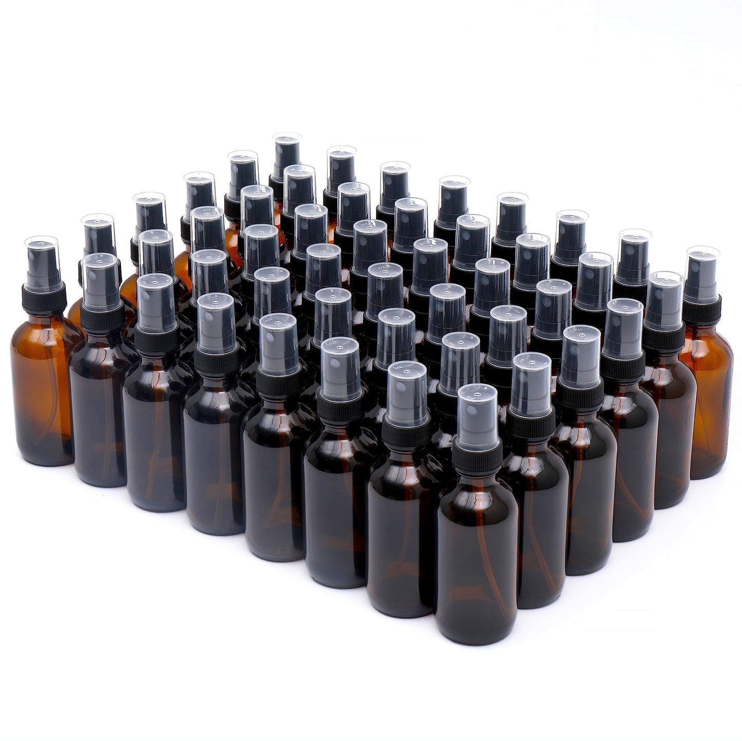 NOOEEISS Amber Glass Small Spray Bottle 2 oz 48 Packs,Fine Mist Sprayer Small Clear Bottles,Refillable Containers mini spray bottles for Cleaning Solutions and Skin Care (Amber 48pcs)
