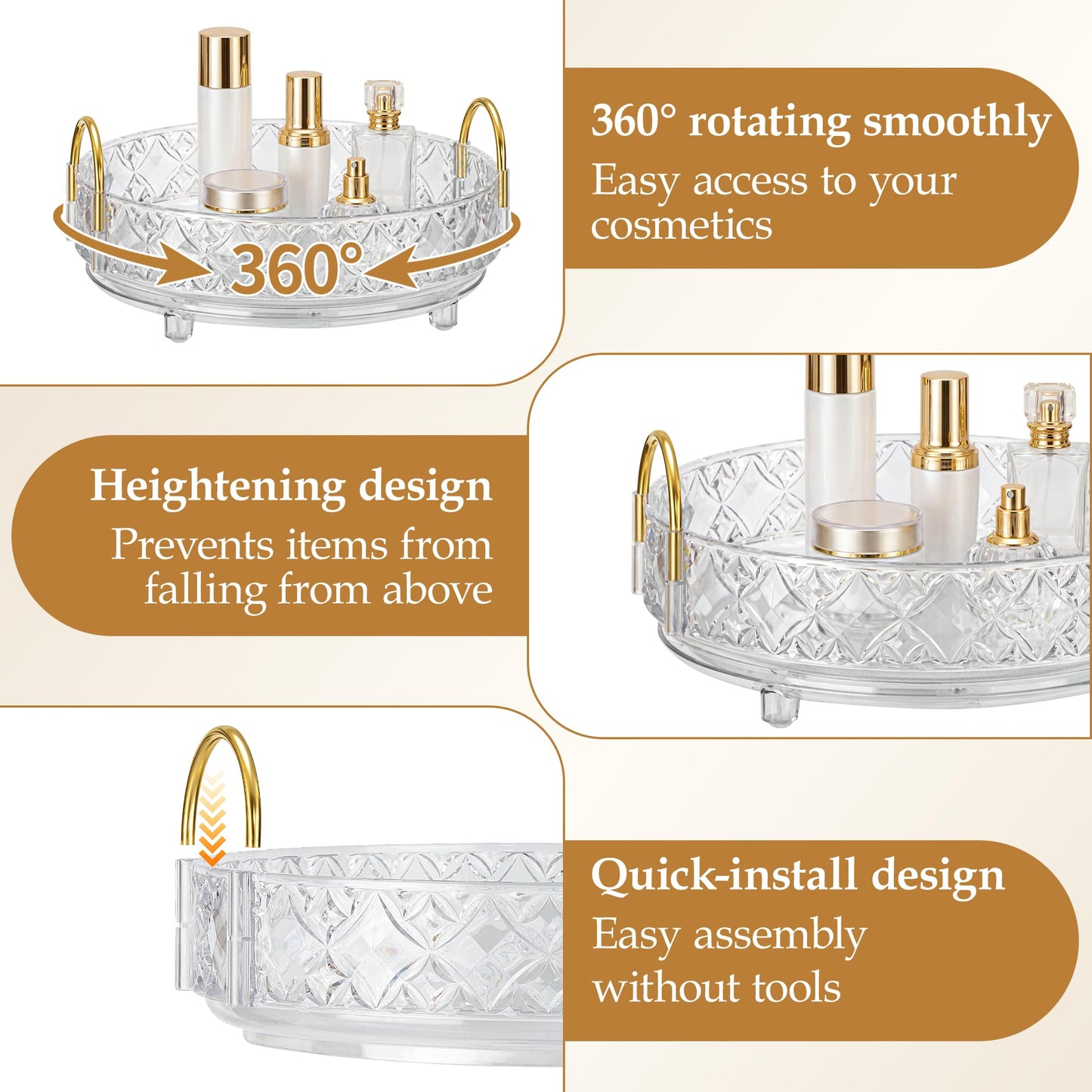 LAREKUN 360 Rotating Makeup Organizer for Vanity,Adjustable Perfume Organizer for Dresser, Multi-Function Spinning Cosmetics Skincare Storage for Bedroom, Dresser, Countertop, Clear