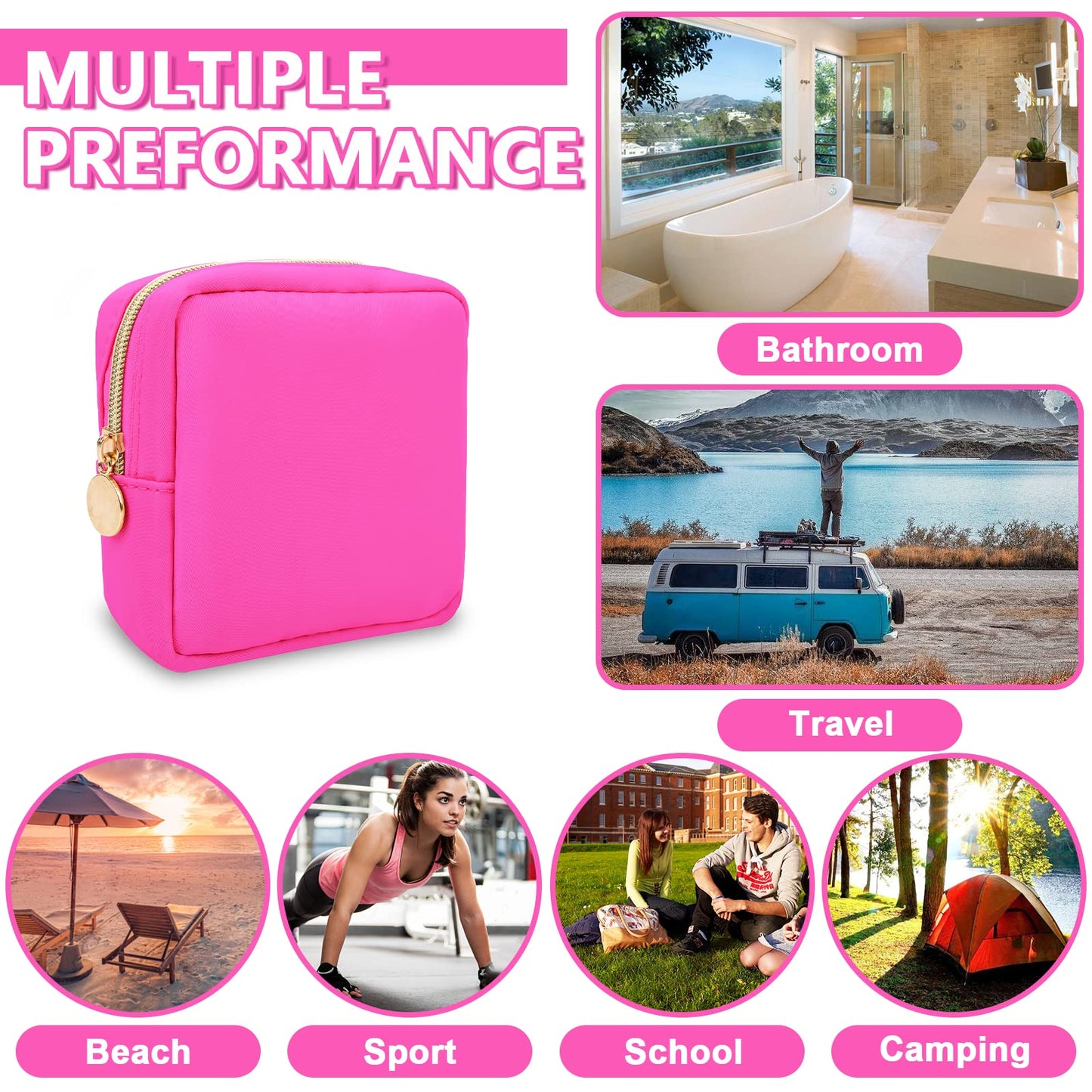 UIXIZQ Mini Makeup Pouch for Purse, Small Cosmetic Bag Pouch Nylon Travel Toiletry Organizers for Women Girls, Cute Zipper Pouch Coin Purse Preppy Storage Bag for School Work(Mini-Bubblegum)