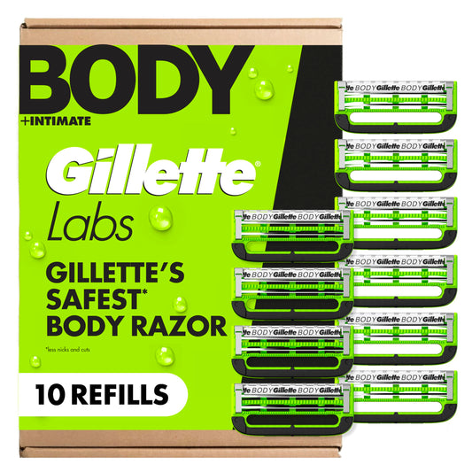Gillette Labs Body + Intimate Razor Blades for Men, Anti-ingrown bar, 10 Blade Refills