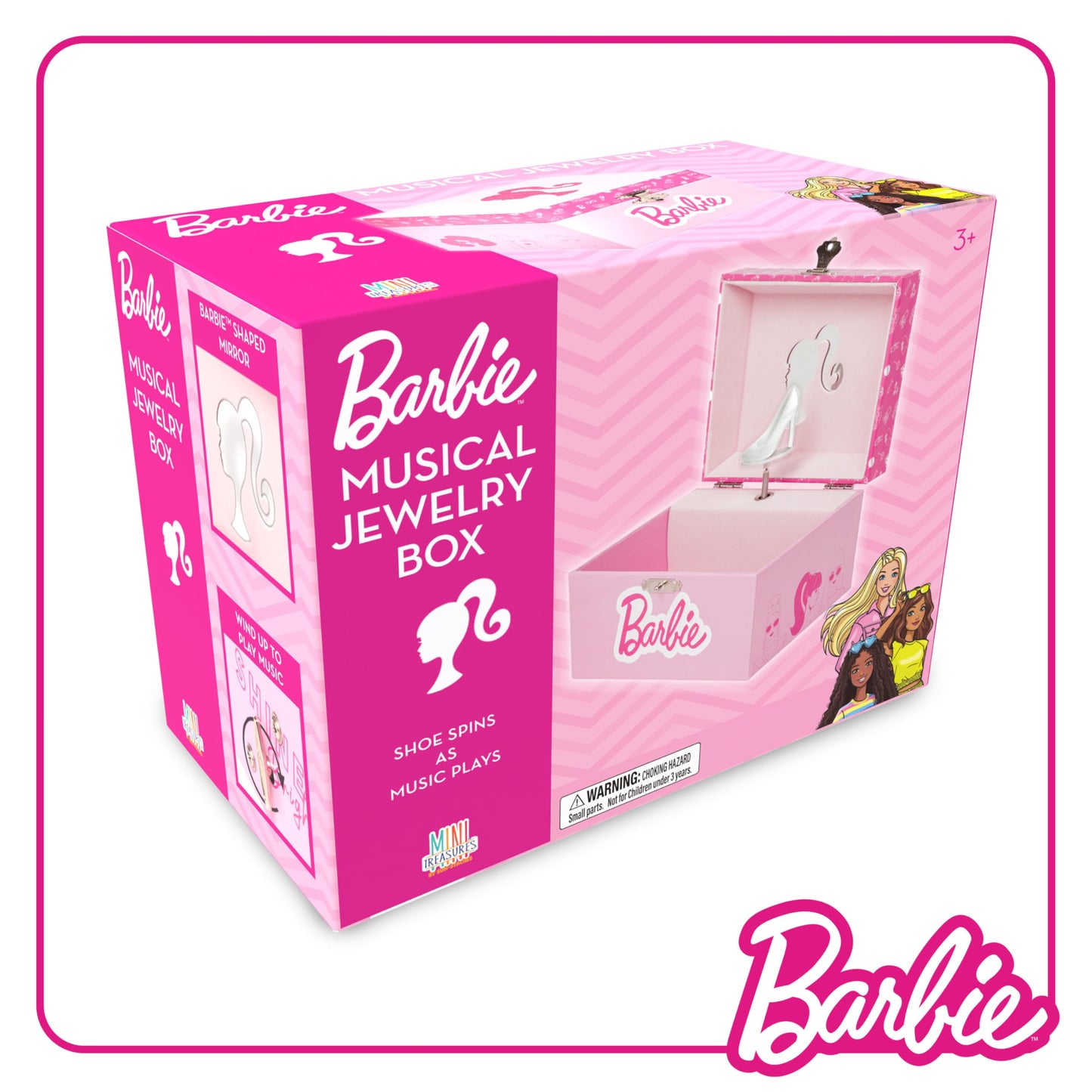 Mini Treasures Barbie Storage Organizer for Accessories Musical Jewelry Box with Spinning Figurine, Barbie Toys for Girls Ages 3-5