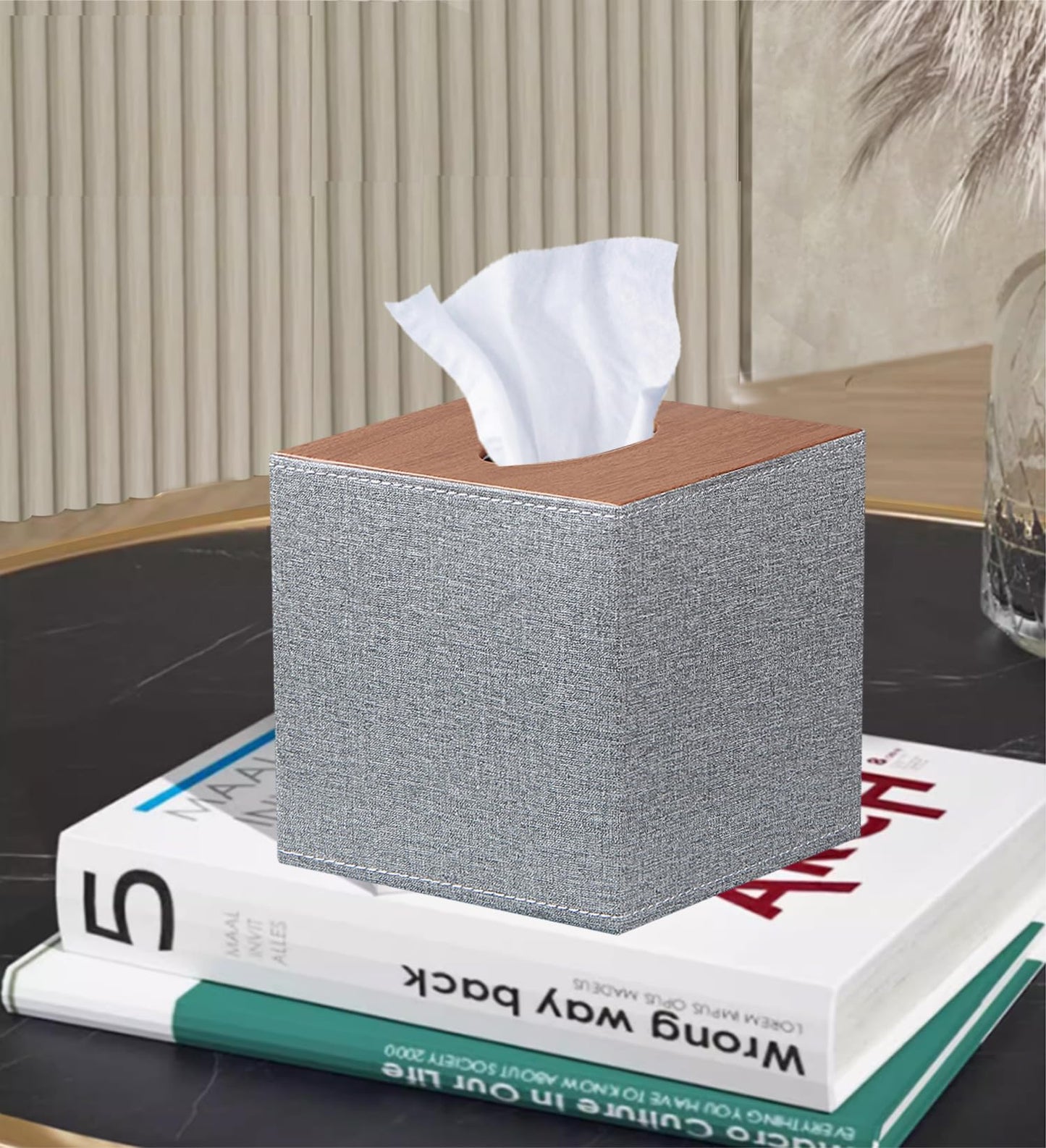 Leather Tissue Box Cover Square,Upgrade 99% Compatible Large Size,Modern Tissue Box Holder for Napkin Facial Paper,Dryer Sheet Dispenser Organizer for Bathroom Vanity Countertop,Night Stand