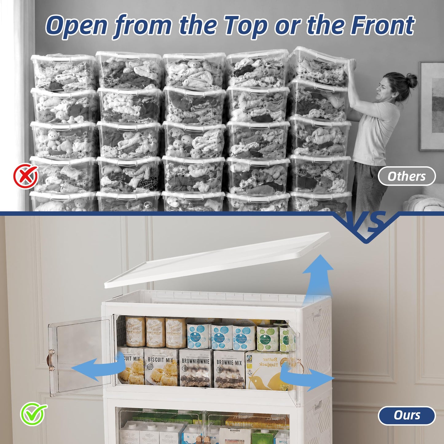 SAILUN 146QT/36Gal Stackable Storage Bins with a Lid, Collapsible Storage Bins With Doors, Folding Cabinet for Home Closet Organization,3 Pack-19.7" W x 12.6" D x 34" H White