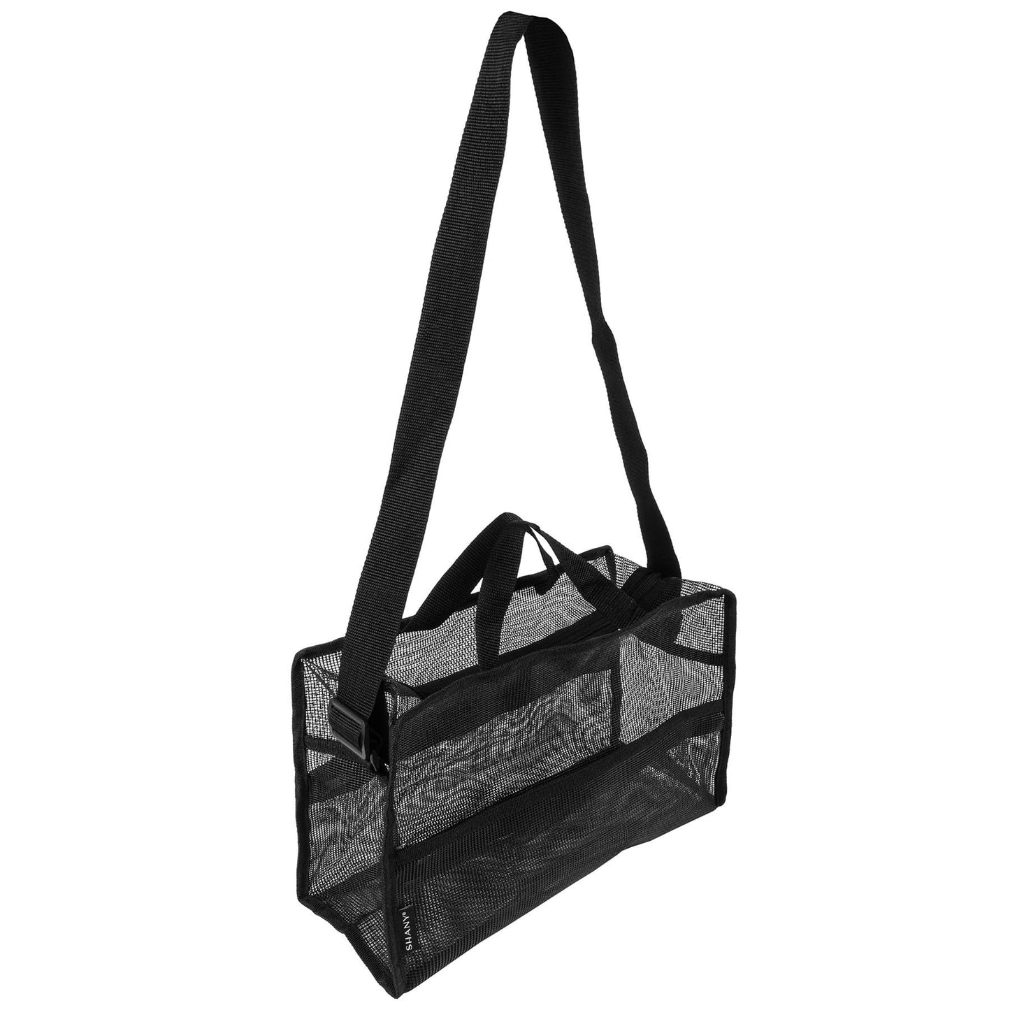 SHANY Collapsible Makeup Tools Travel Mesh Bag – Large See-Thru Travel Tote with Shoulder Straps – Water-Resistant with Zippered Pockets – Black